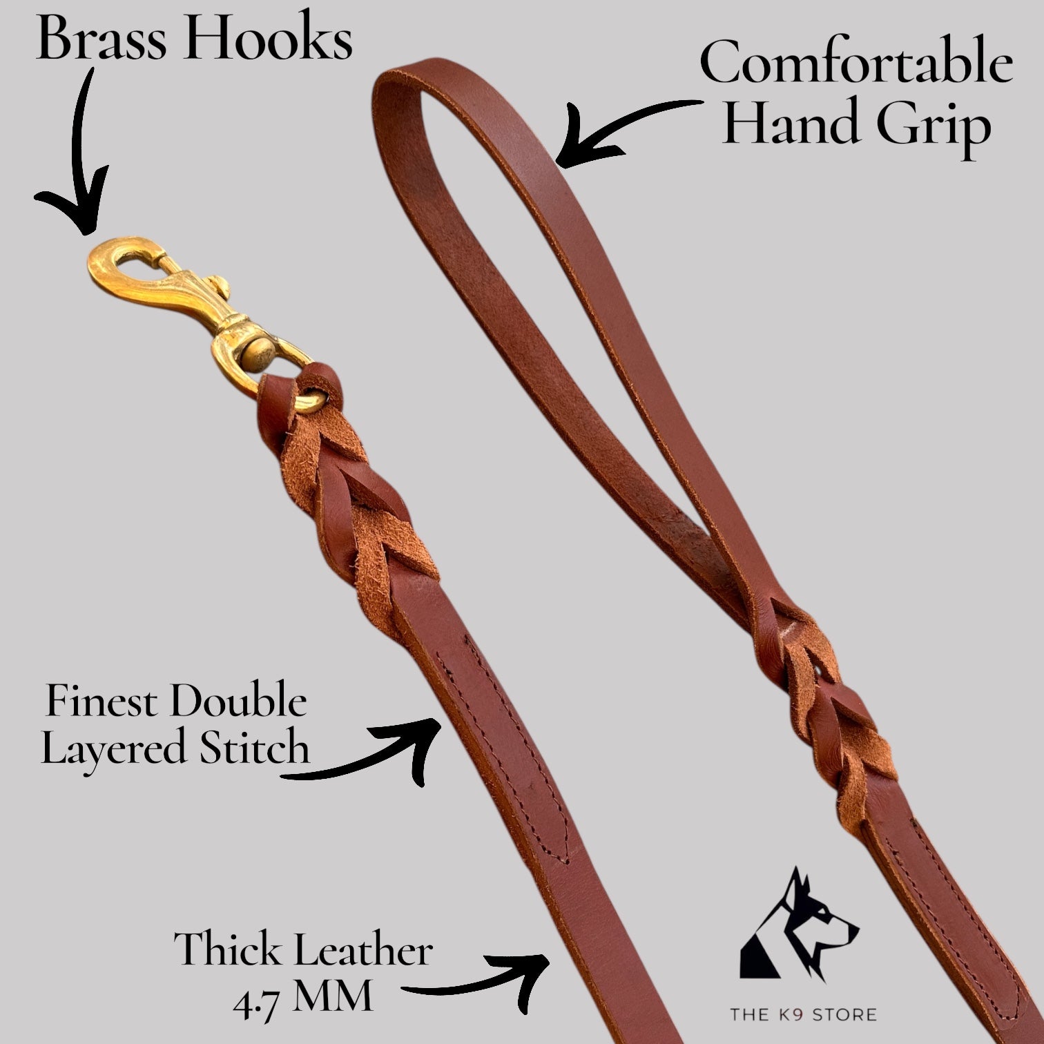 Premium Heavy-Duty Leather Dog Leash – 0.75” Wide, 4.7+ MM Thick | 5 Ft Strong Grip Leash for Large & Powerful Dogs up to 100 KG | Chocolate Brown