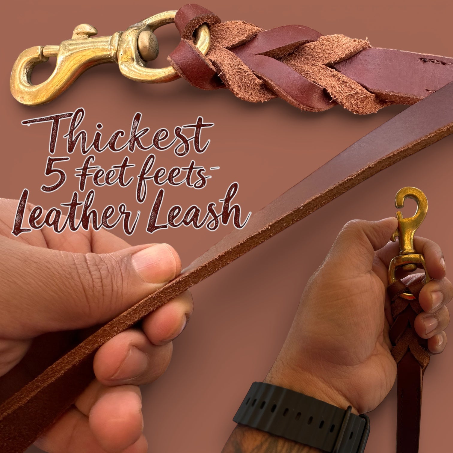 Premium Heavy-Duty Leather Dog Leash – 0.75” Wide, 4.7+ MM Thick | 5 Ft Strong Grip Leash for Large & Powerful Dogs up to 100 KG | Chocolate Brown