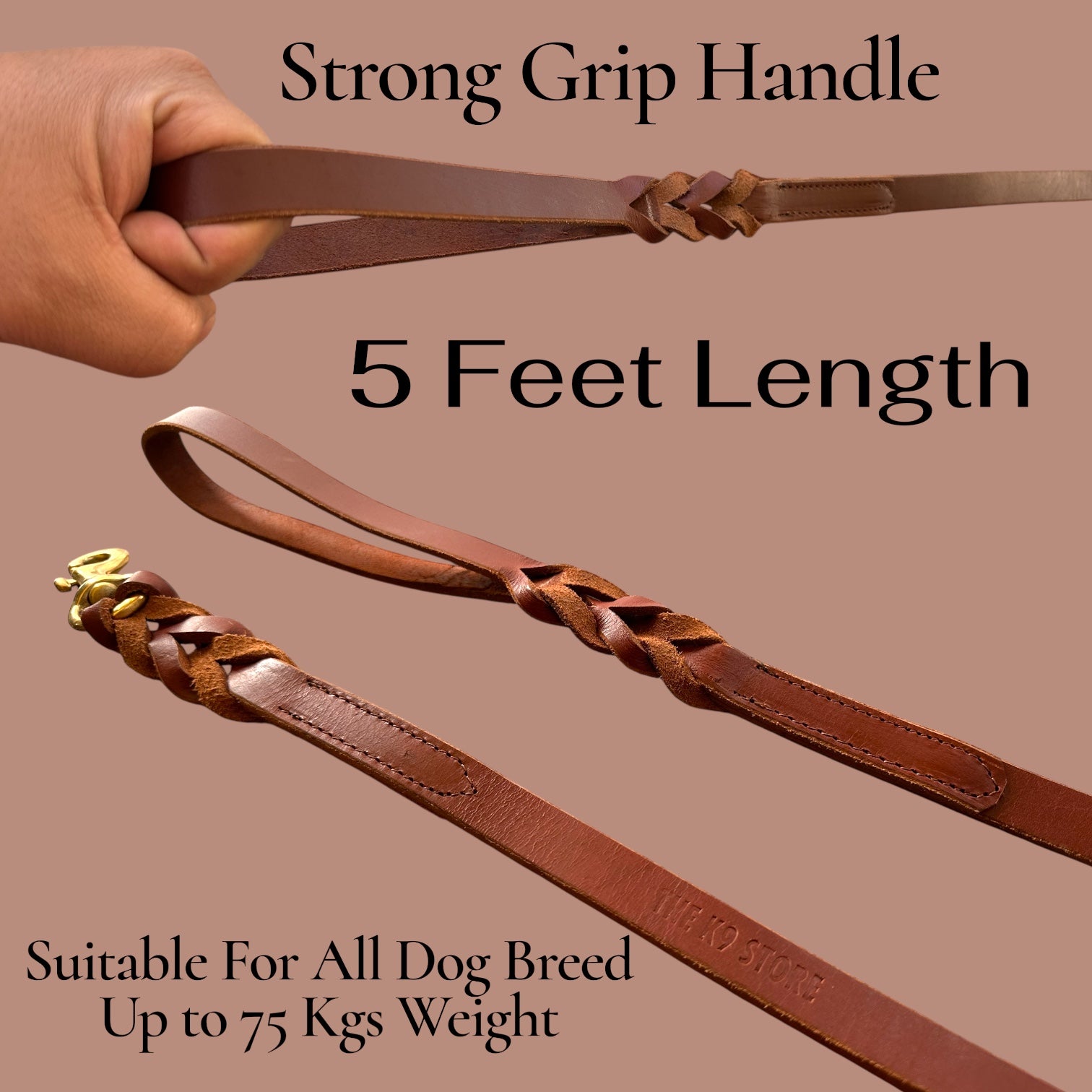 Premium Heavy-Duty Leather Dog Leash – 0.75” Wide, 4.7+ MM Thick | 5 Ft Strong Grip Leash for Large & Powerful Dogs up to 100 KG | Chocolate Brown