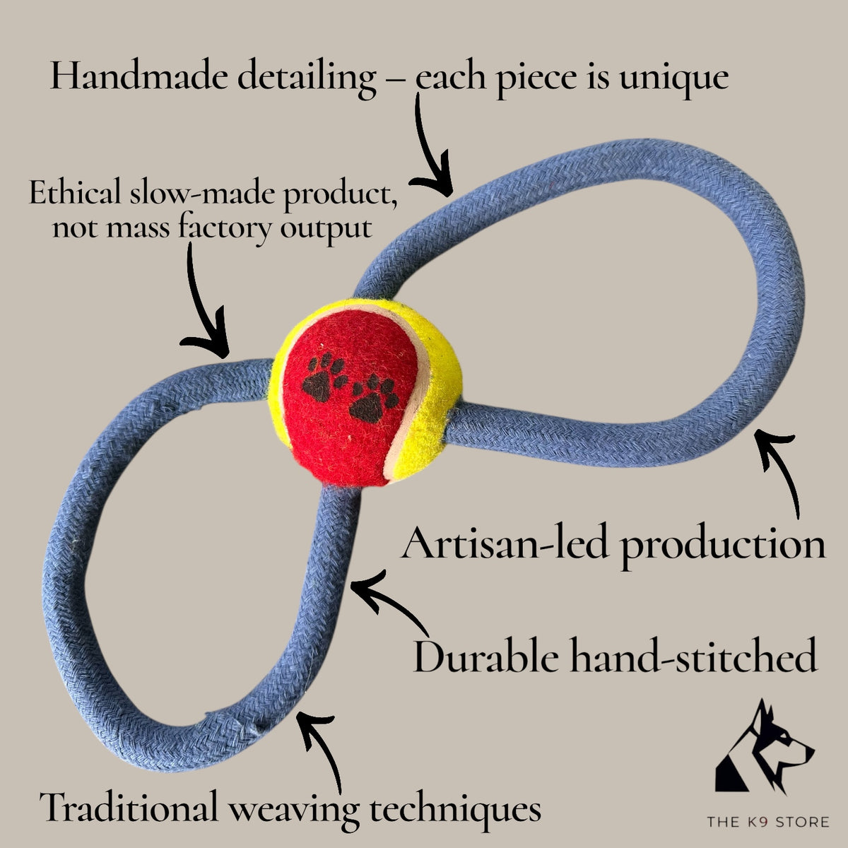 100% Pure Cotton Handloom Dog Toy - Handmade, Durable, Eco-Friendly, 12 Inches Long, Ethical Artisan Craft