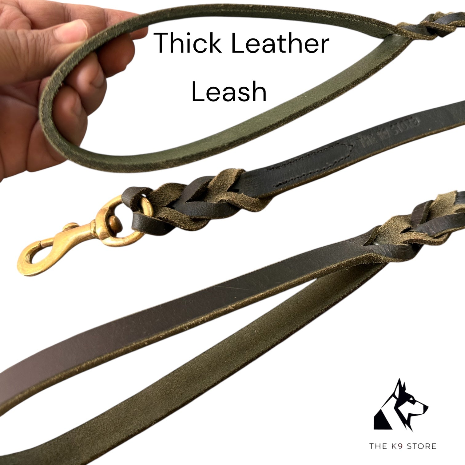 K9 Store Heavy Duty Genuine Leather Dog Leash – 5FT Premium High Grain Leather Lead for Large Dogs up to 75KG – Hand Braided Strong Dog Leash with Solid Brass Hook – Durable Training Walking Leash