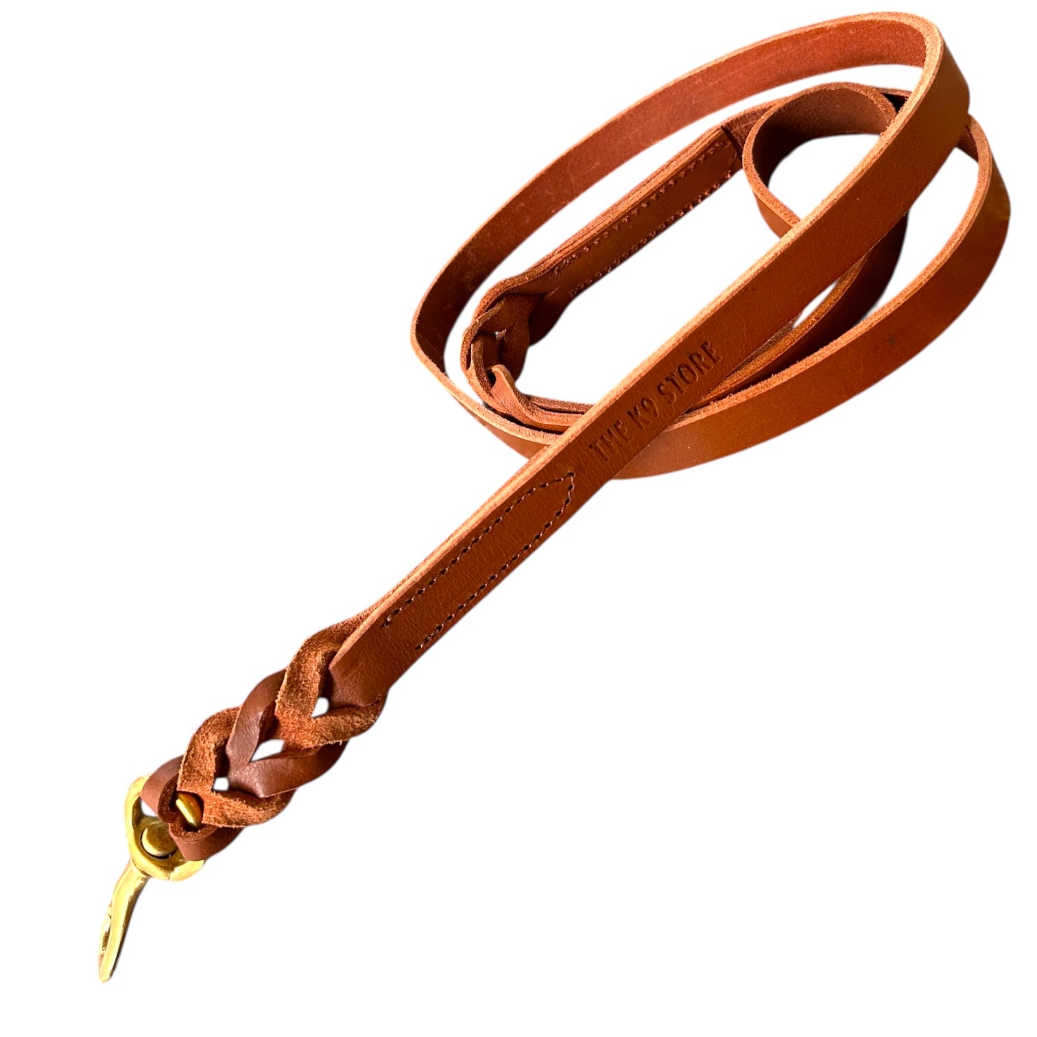 K9 Store Tan Genuine Leather Dog Leash – 5 FT Heavy Duty Full Grain Leather Lead for Large Dogs up to 75KG – Hand Braided Strong Dog Leash with Solid Brass Hook