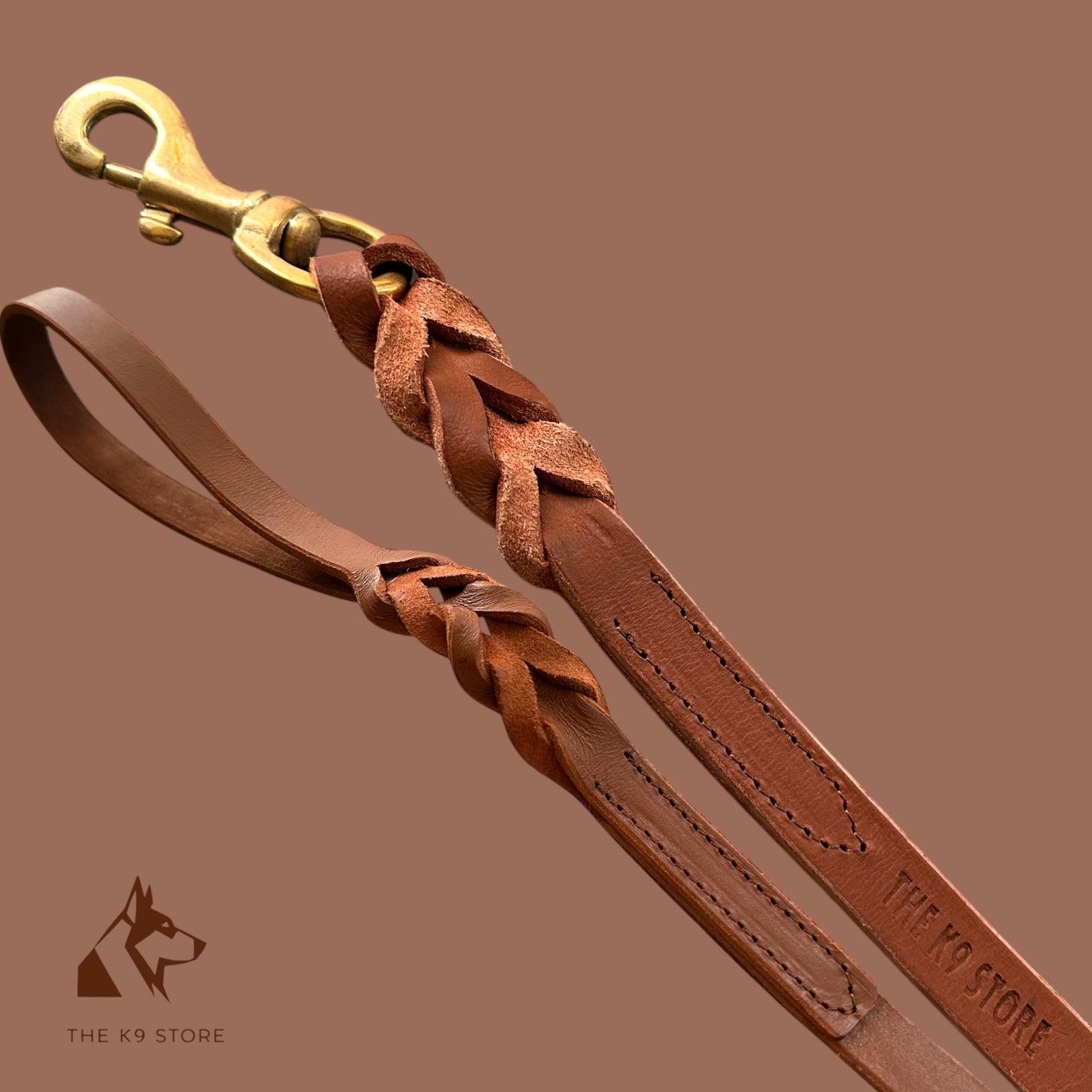 K9 Store Tan Genuine Leather Dog Leash – 5 FT Heavy Duty Full Grain Leather Lead for Large Dogs up to 75KG – Hand Braided Strong Dog Leash with Solid Brass Hook