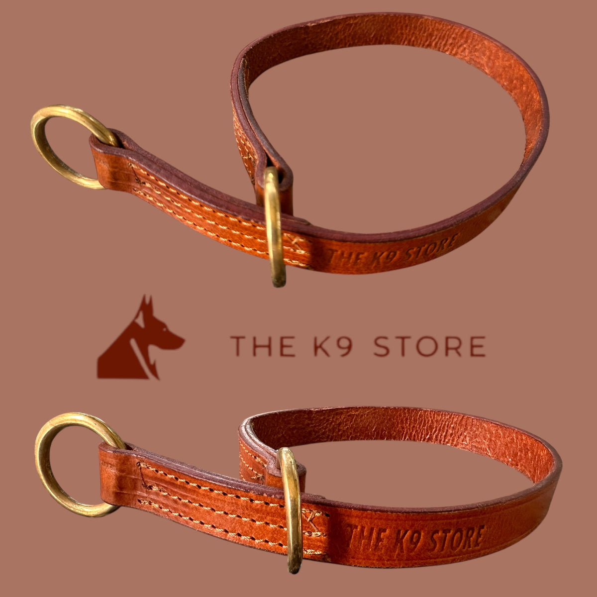 Premium Tan Leather Dog Choke Collar – Solid Brass Rings, Triple-Layer Stitched Training Collar | Durable Leather Control Collar for Dogs | Small, Medium, Large & XL