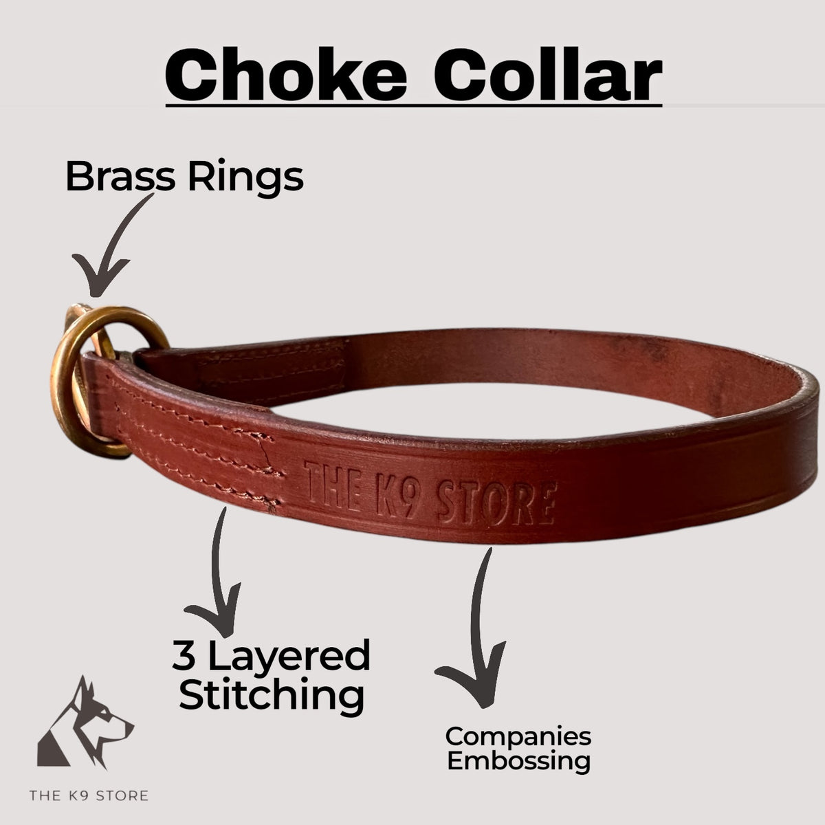 Premium Chocolate Leather Dog Choke Collar – Solid Brass Rings, Triple-Layer Stitched Training Collar | Heavy Duty Leather Control Collar | Small, Medium, Large & XL