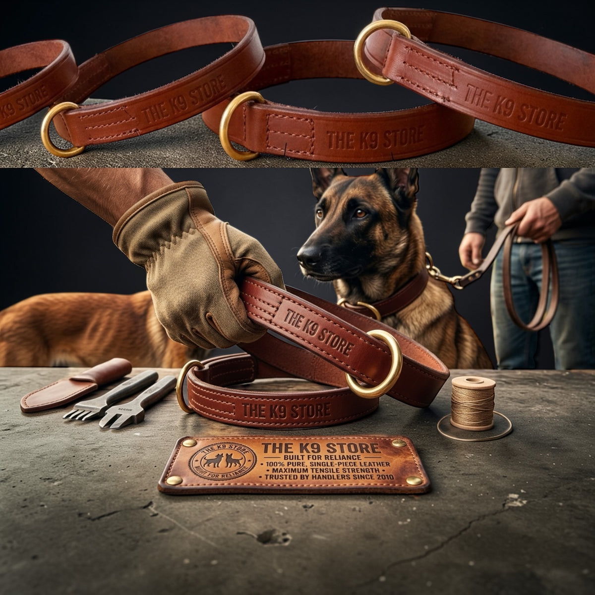 Premium Chocolate Leather Dog Choke Collar – Solid Brass Rings, Triple-Layer Stitched Training Collar | Heavy Duty Leather Control Collar | Small, Medium, Large & XL