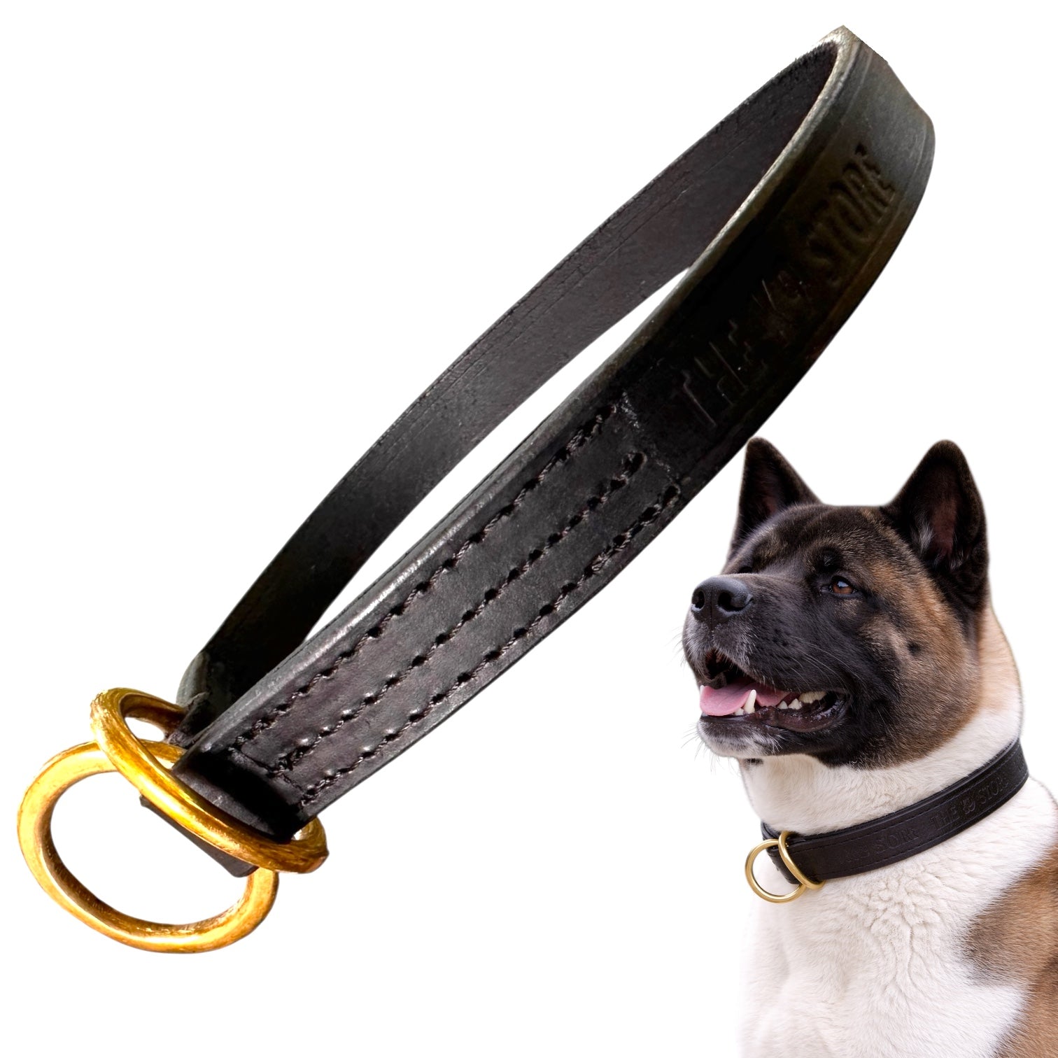 Premium Black Leather Dog Choke Collar – Solid Brass Rings, Triple-Layer Stitched Training Collar for Dogs | Durable Control Collar | Small, Medium, Large & XL