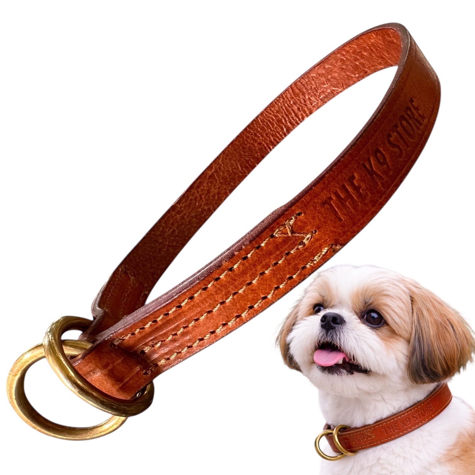 Premium Tan Leather Dog Choke Collar – Solid Brass Rings, Triple-Layer Stitched Training Collar | Durable Leather Control Collar for Dogs | Small, Medium, Large & XL