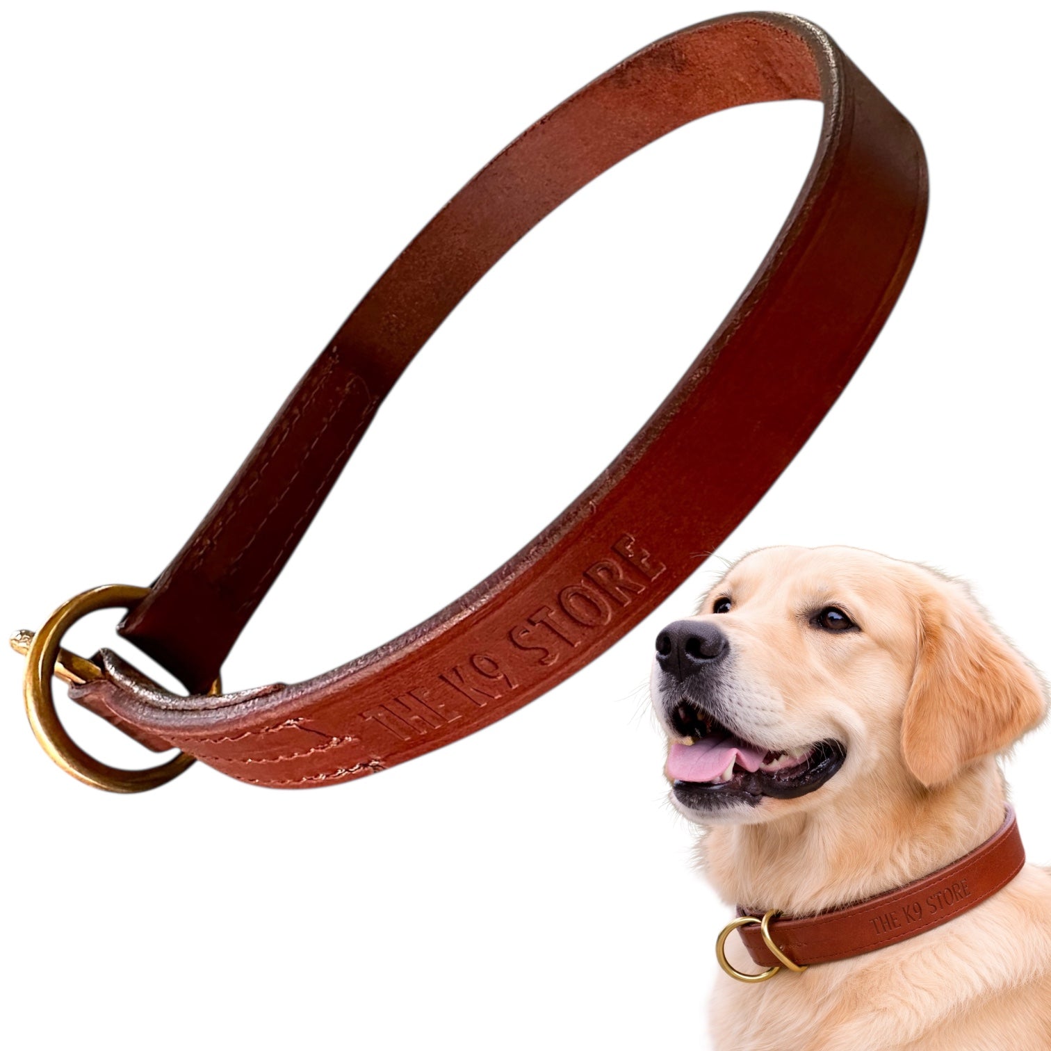 Premium Chocolate Leather Dog Choke Collar – Solid Brass Rings, Triple-Layer Stitched Training Collar | Heavy Duty Leather Control Collar | Small, Medium, Large & XL