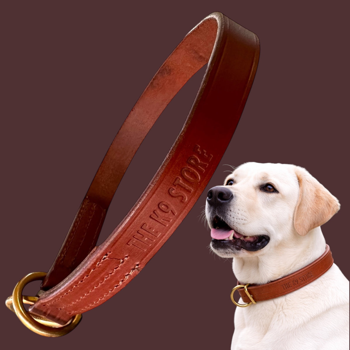 Premium Chocolate Leather Dog Choke Collar – Solid Brass Rings, Triple-Layer Stitched Training Collar | Heavy Duty Leather Control Collar | Small, Medium, Large & XL
