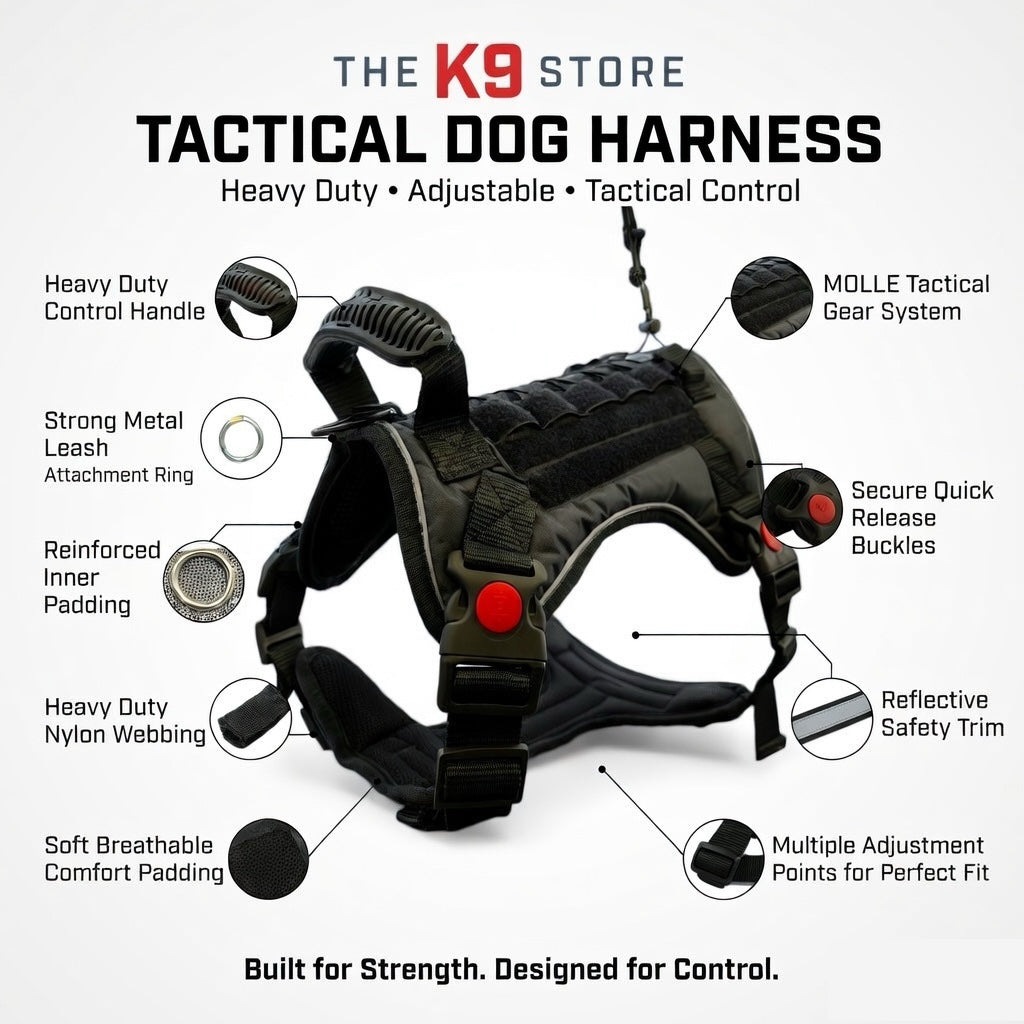 K9 Tactical Dog Harness Heavy Duty Adjustable – No Pull Military Style Pet Harness with Handle, MOLLE System & Reflective Straps (S, M, L, XL)