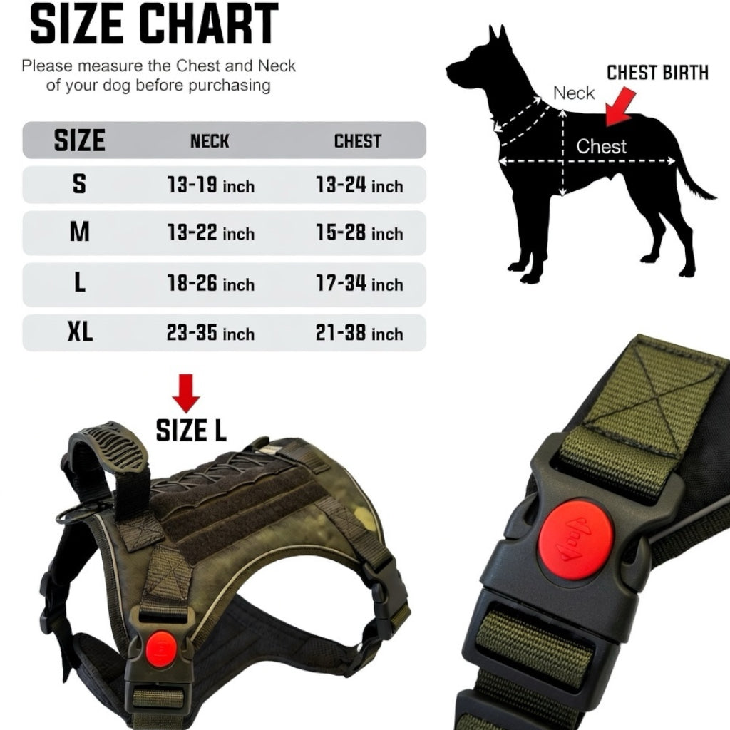 K9 Tactical Dog Harness Heavy Duty Adjustable – No Pull Military Style Pet Harness with Handle, MOLLE System & Reflective Straps (S, M, L, XL)