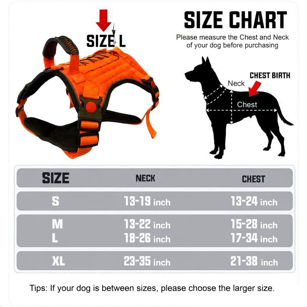 Orange Tactical Dog Harness No Pull | Heavy Duty Adjustable K9 Vest with Handle, Reflective Military Pet Harness for Medium & Large Dogs