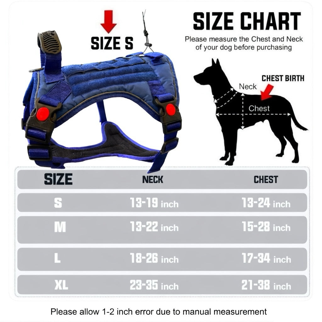 THE K9 STORE Tactical Dog Harness Blue – No Pull Heavy Duty Adjustable Pet Harness with Handle, MOLLE System & Reflective Straps (S–XL)
