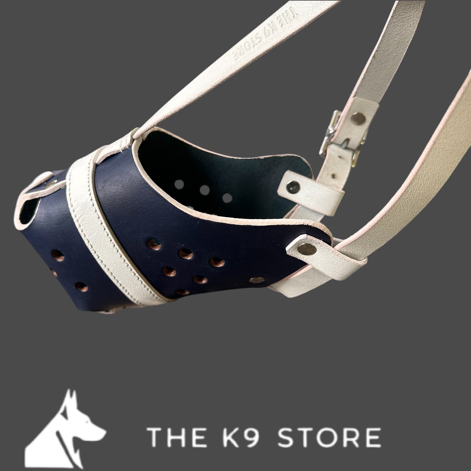 K9 Store Premium Navy Blue Leather Dog Muzzle with Adjustable Straps