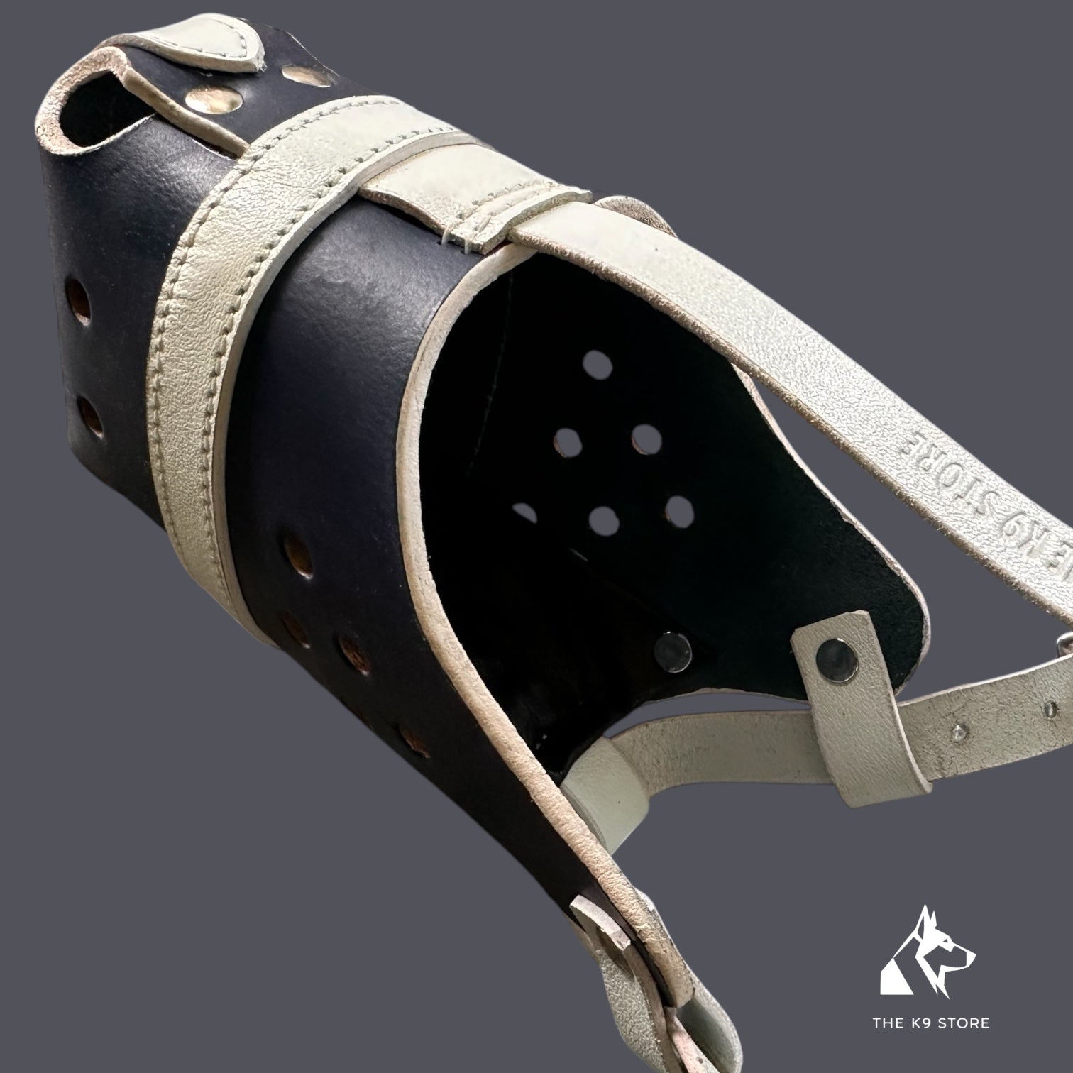 K9 Store Premium Navy Blue Leather Dog Muzzle with Adjustable Straps