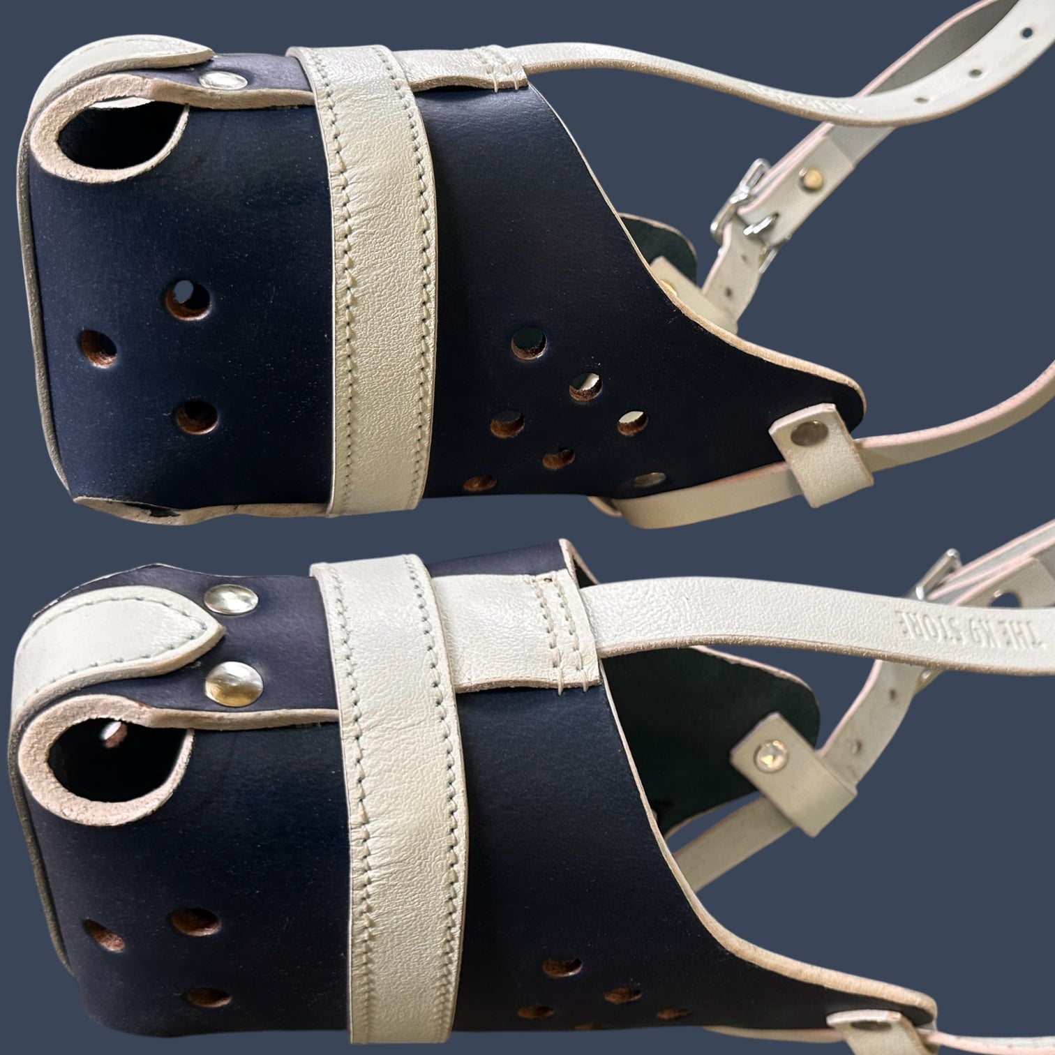 K9 Store Premium Navy Blue Leather Dog Muzzle with Adjustable Straps