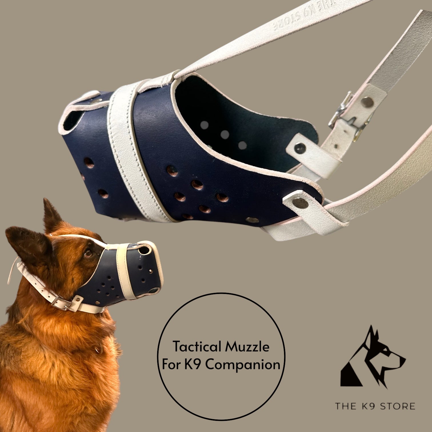K9 Store Premium Navy Blue Leather Dog Muzzle with Adjustable Straps