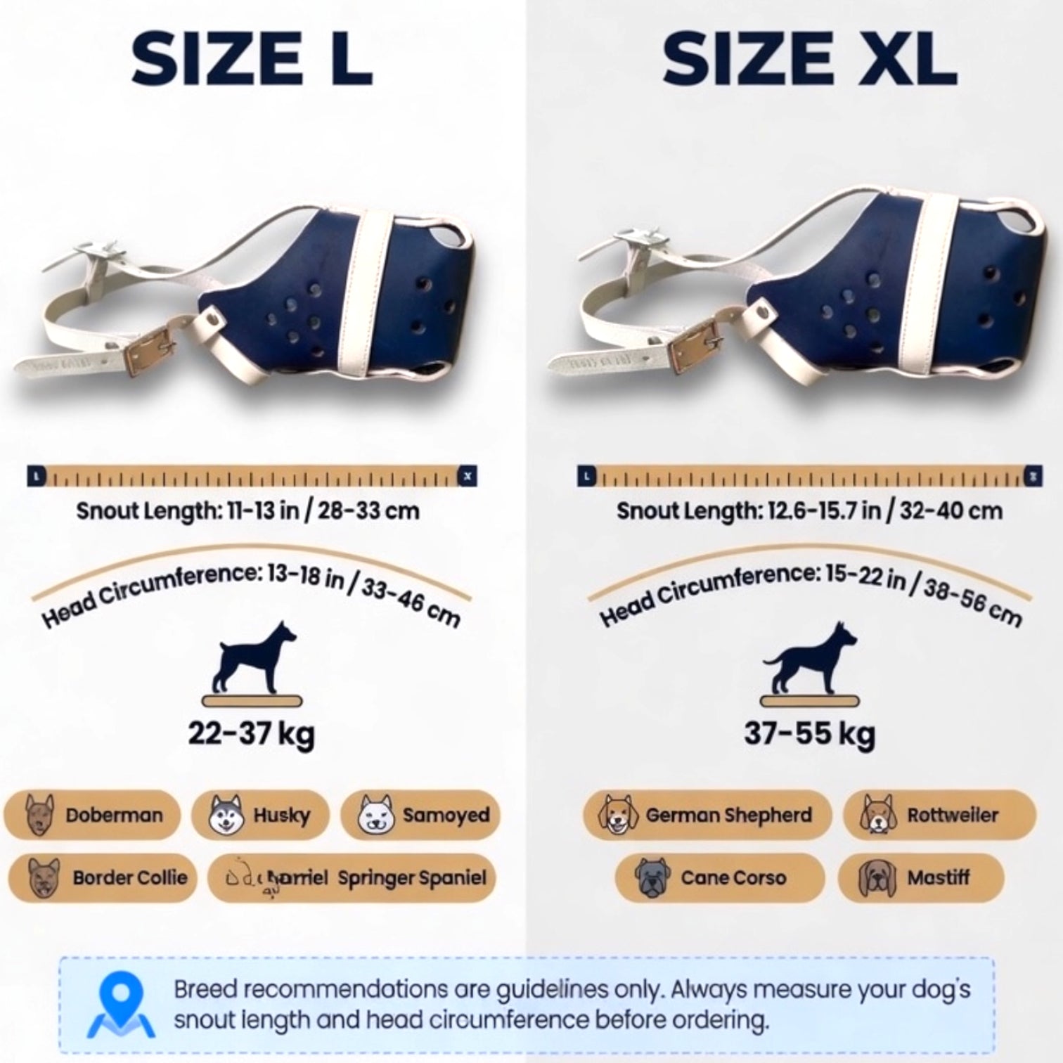 K9 Store Premium Navy Blue Leather Dog Muzzle with Adjustable Straps