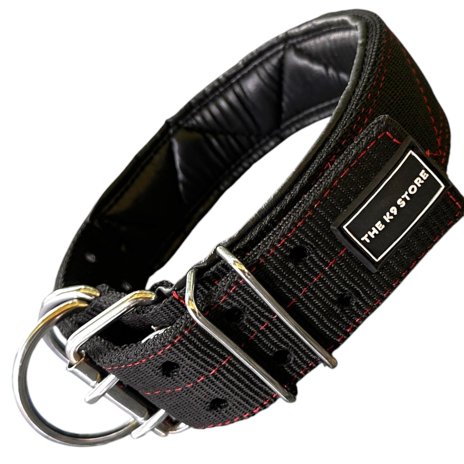 Heavy Duty Dog Collar | PP Webbing | 2" & 3" Width | Fits 16-32 Inch Neck | Black & Red