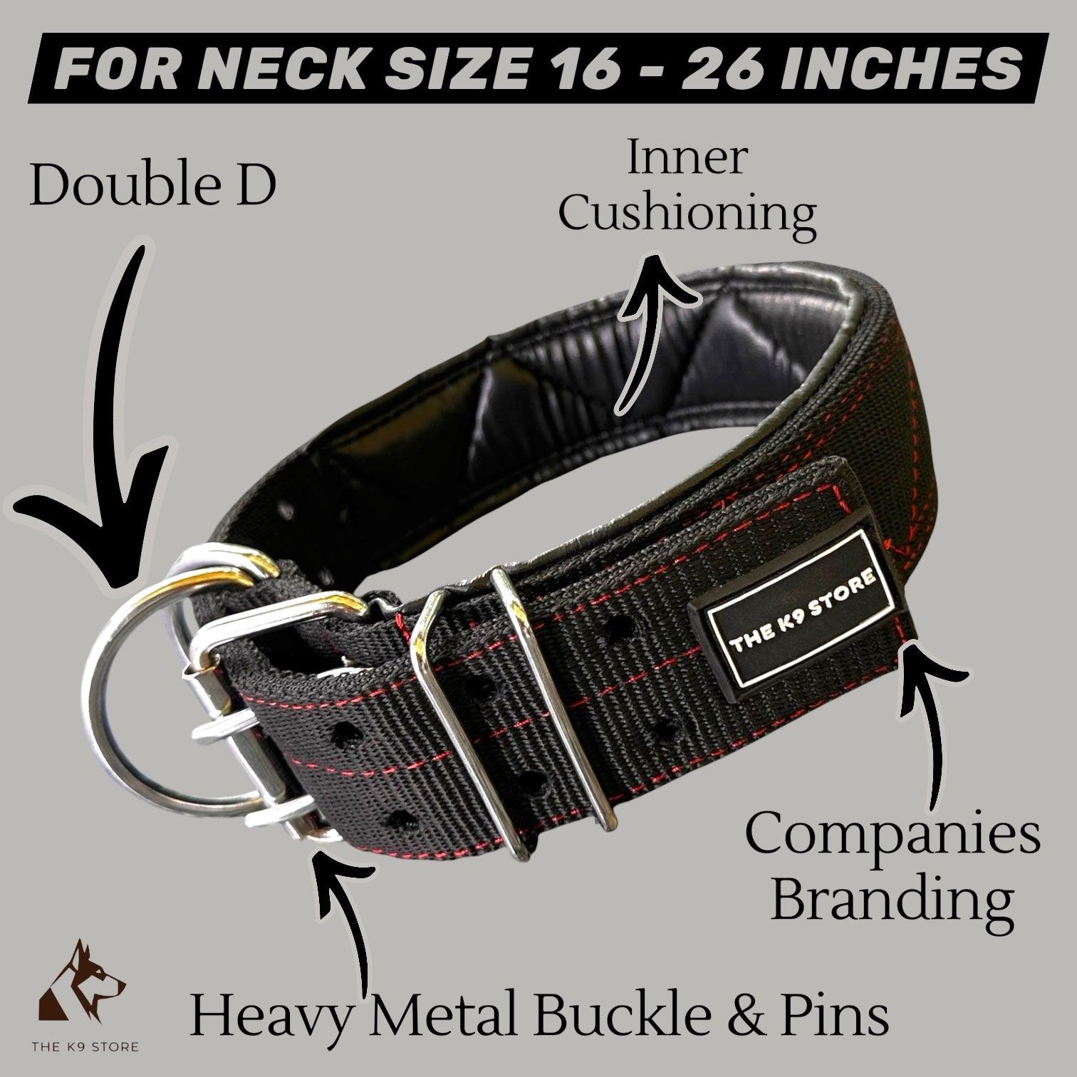 Heavy Duty Dog Collar | PP Webbing | 2" & 3" Width | Fits 16-32 Inch Neck | Black & Red