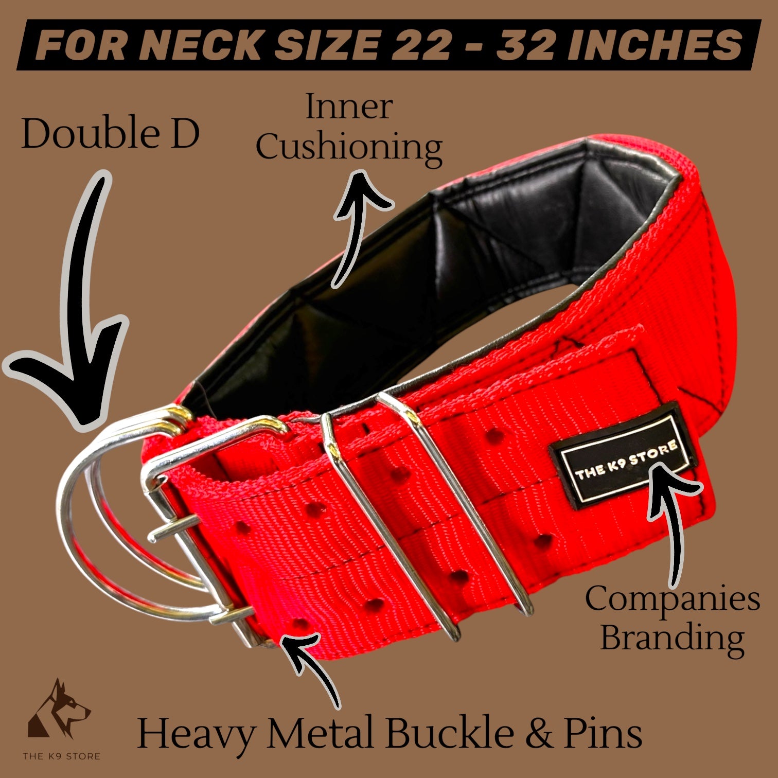 Heavy Duty Dog Collar | PP Webbing | 2" & 3" Width | Fits 16-32 Inch Neck | Black & Red