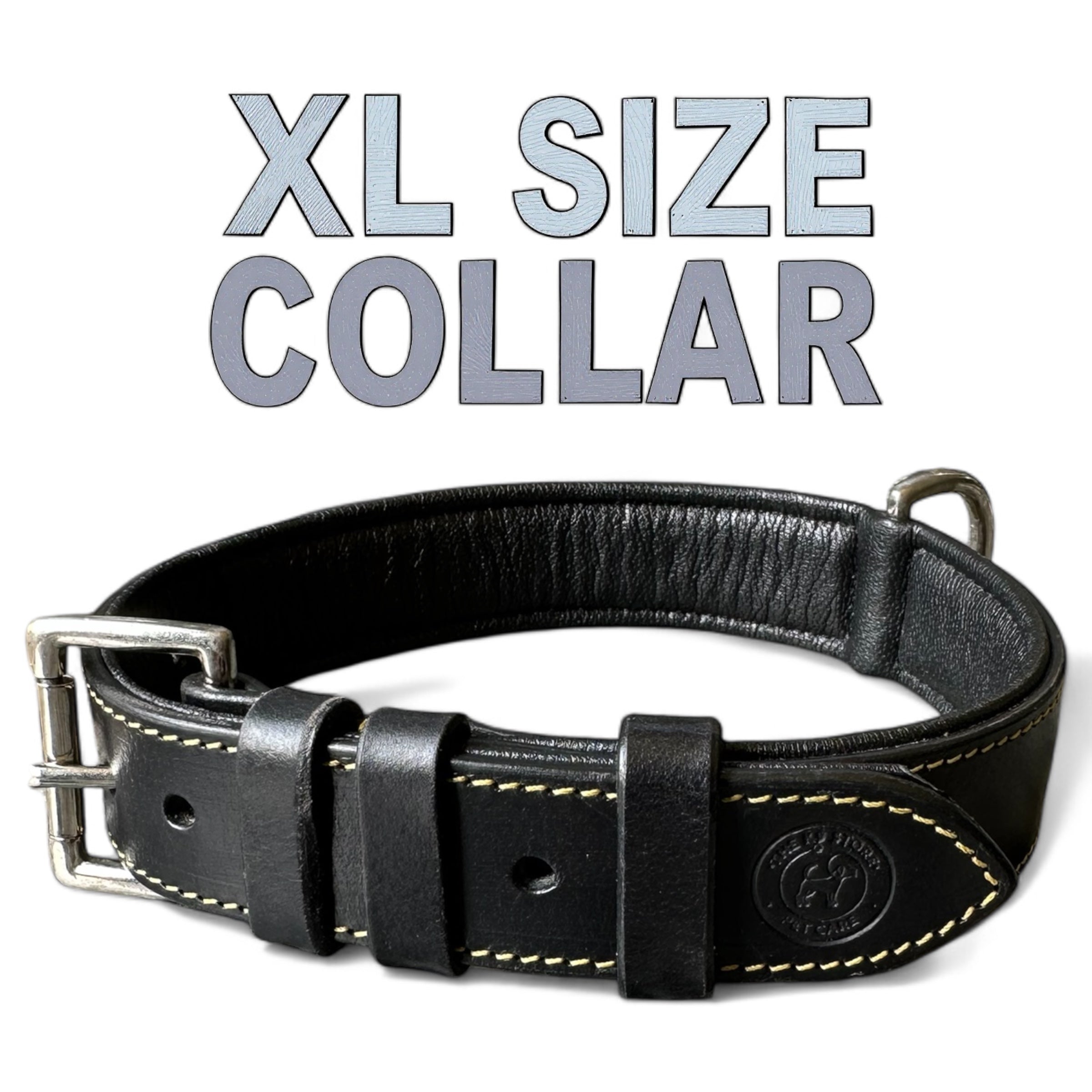 Premium Leather Dog Neck Collar Black XL size