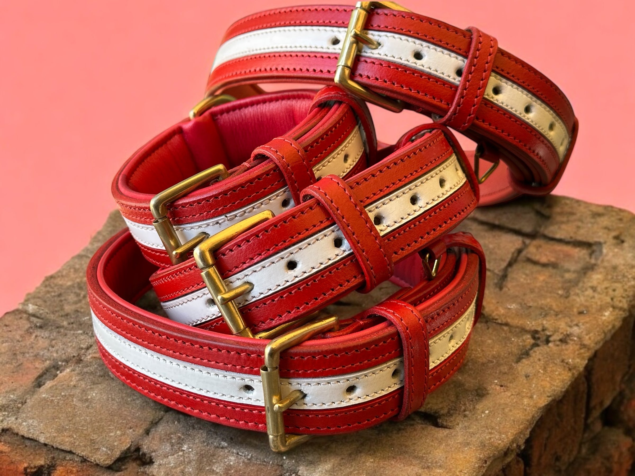 The K9 Store 100% Highgrade Leather Dual Tone Designer Dog Neck Collar (Red & White)