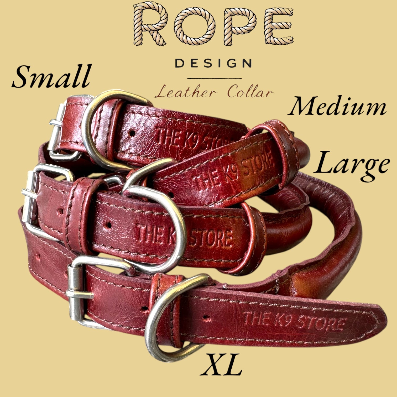 Handmade Rope Design Leather Dog Collar | Heavy Metal Support | Premium K9 Collar (India Only)