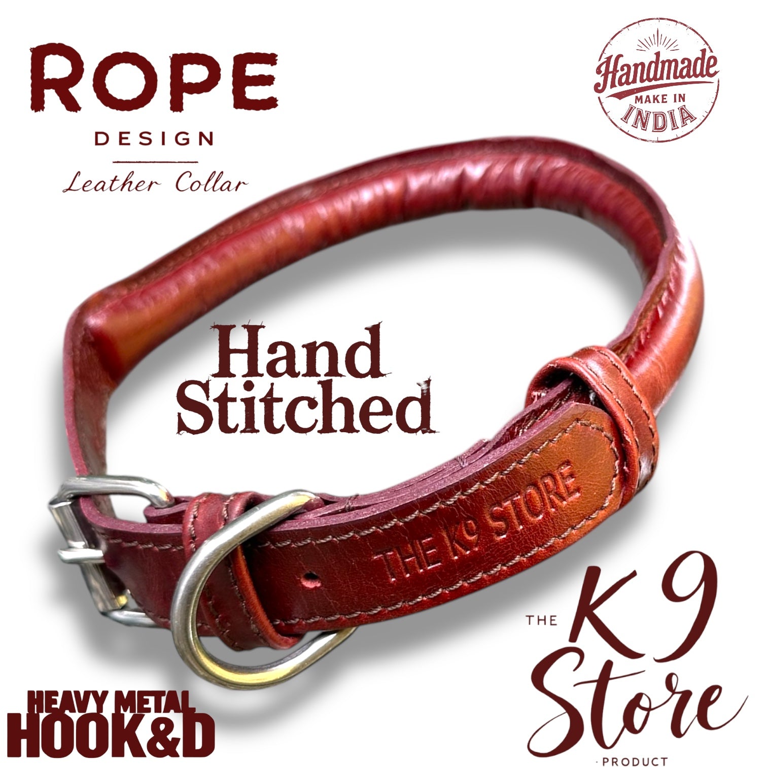 Handmade Rope Design Leather Dog Collar | Heavy Metal Support | Premium K9 Collar (India Only)