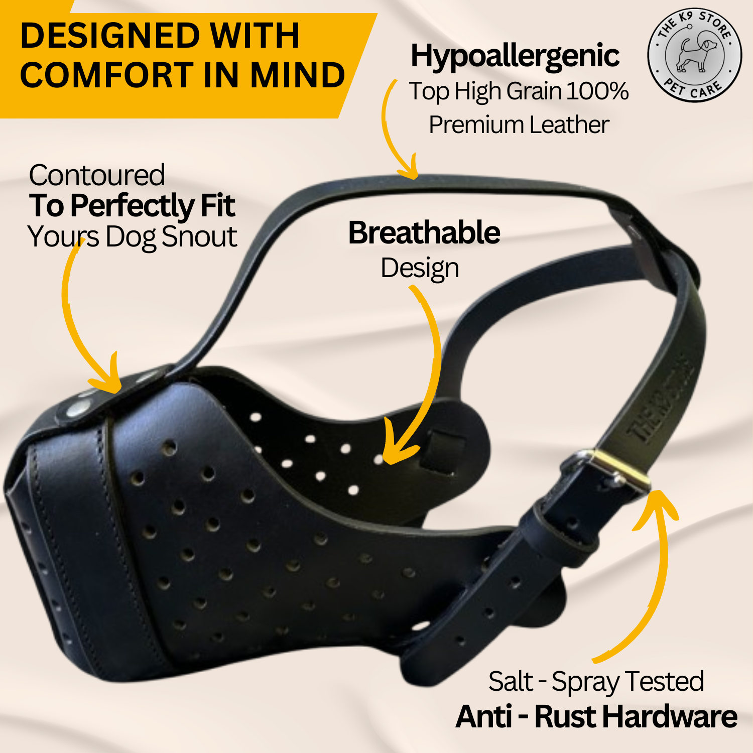 K9 Store Premium Black Leather Dog Muzzle/Mask- Heavy Duty, Breathable, Handcrafted & Adjustable for Large Breeds
