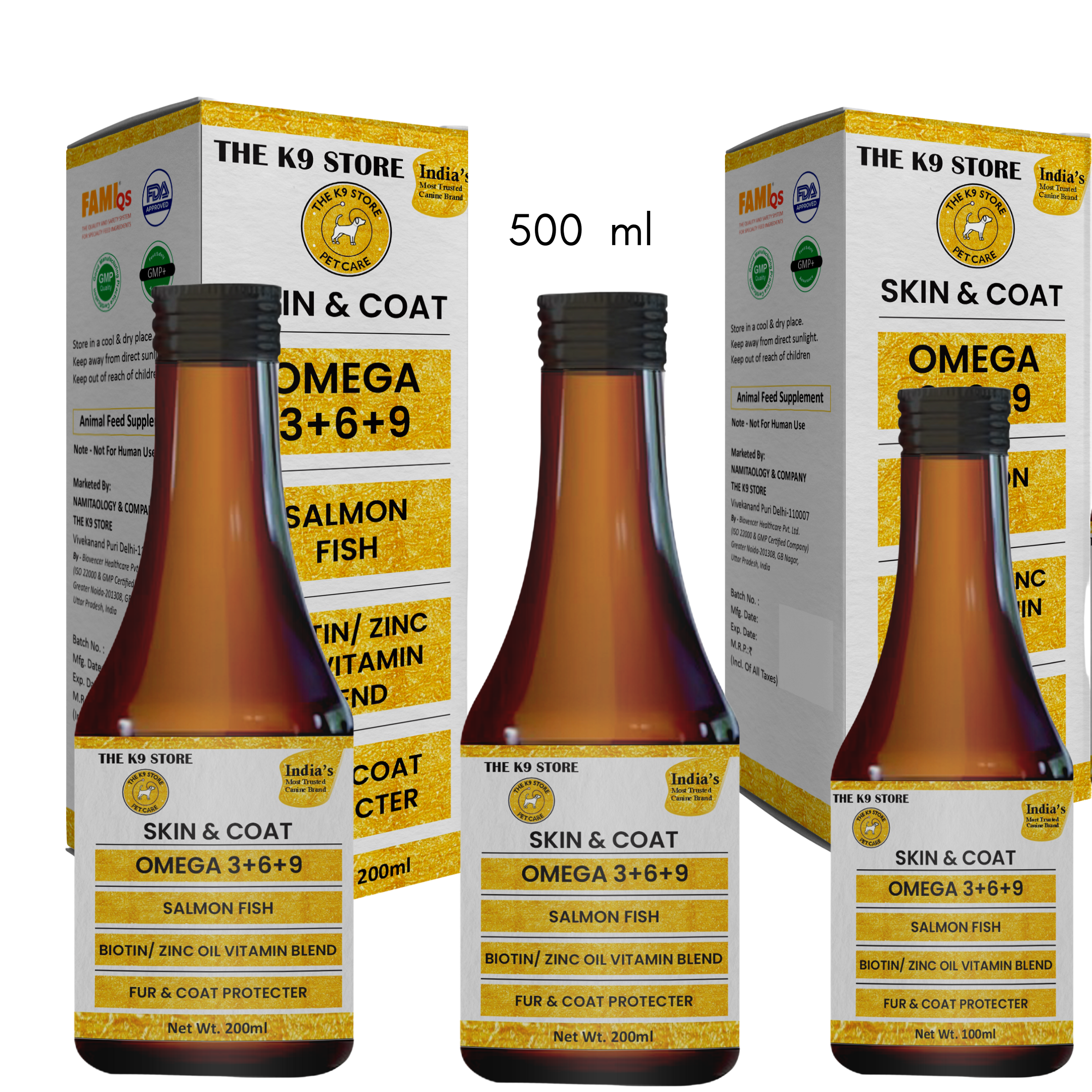 The K9 Store Skin and Coat Formula with Omega 3 6 9 for Dogs & Cats with Salmon Fish Oil, Biotin, Zinc Oil Vitamin Blend