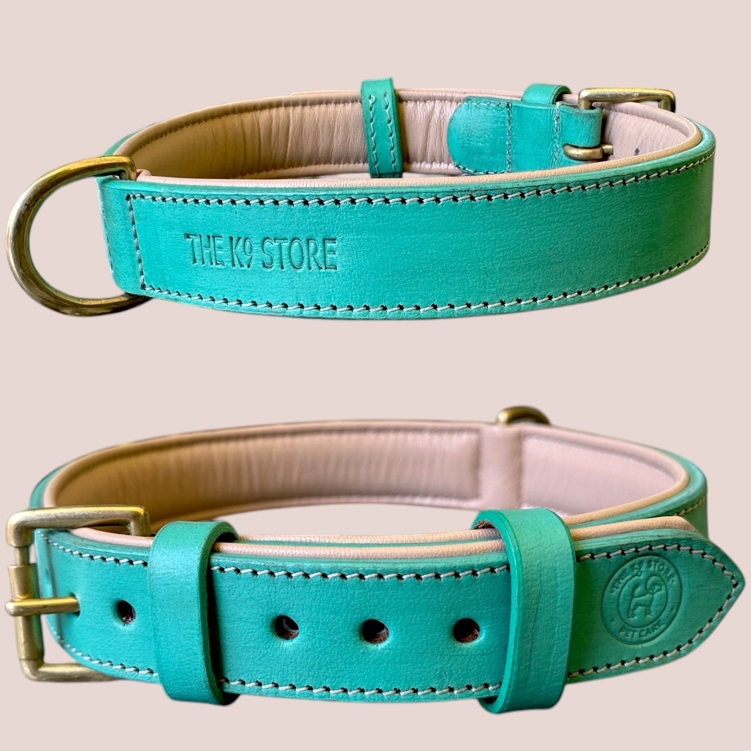 The K9 Store 100% Highgrade Leather Colored Basic Dog Neck Collar (Green/Mint)