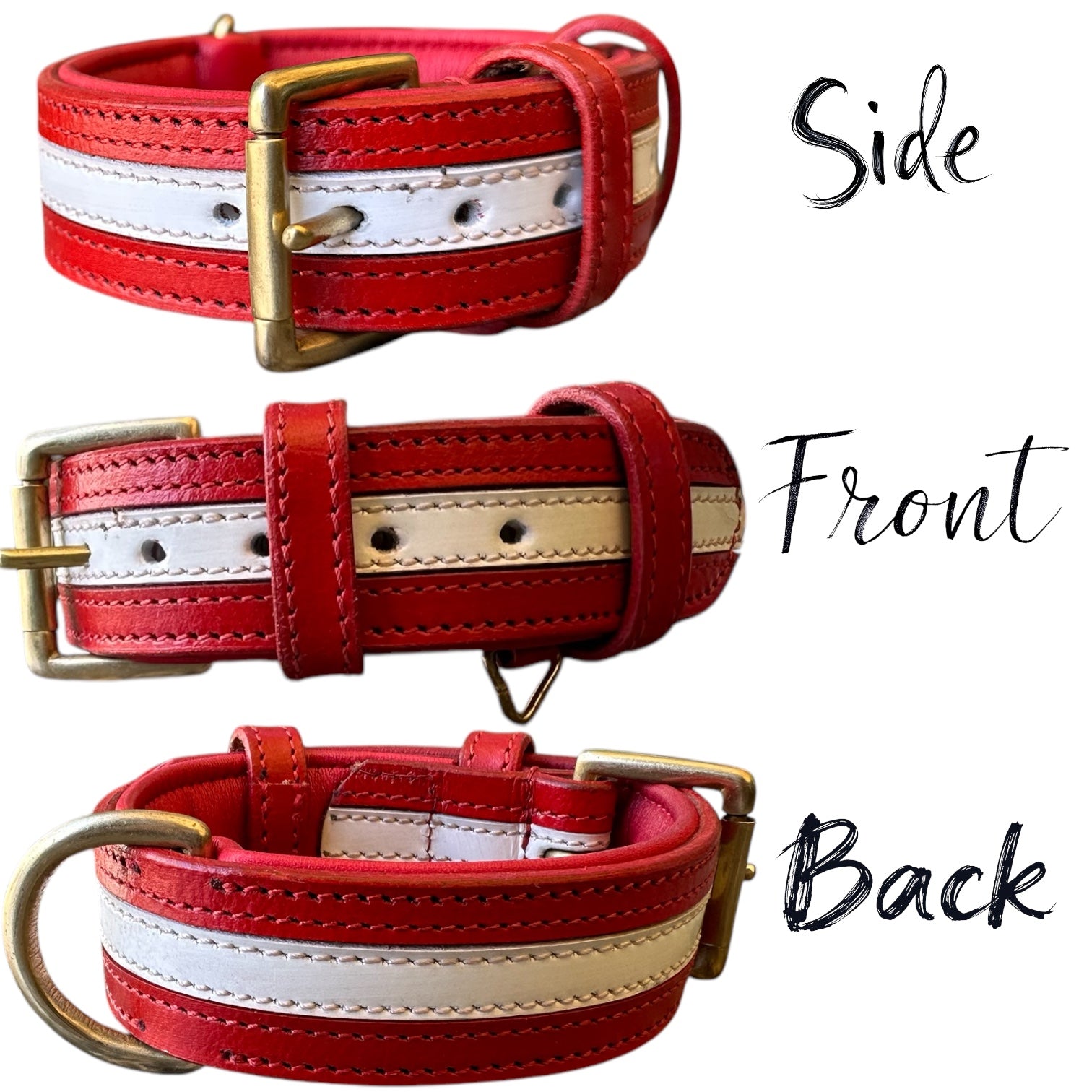 The K9 Store 100% Highgrade Leather Dual Tone Designer Dog Neck Collar (Red & White)