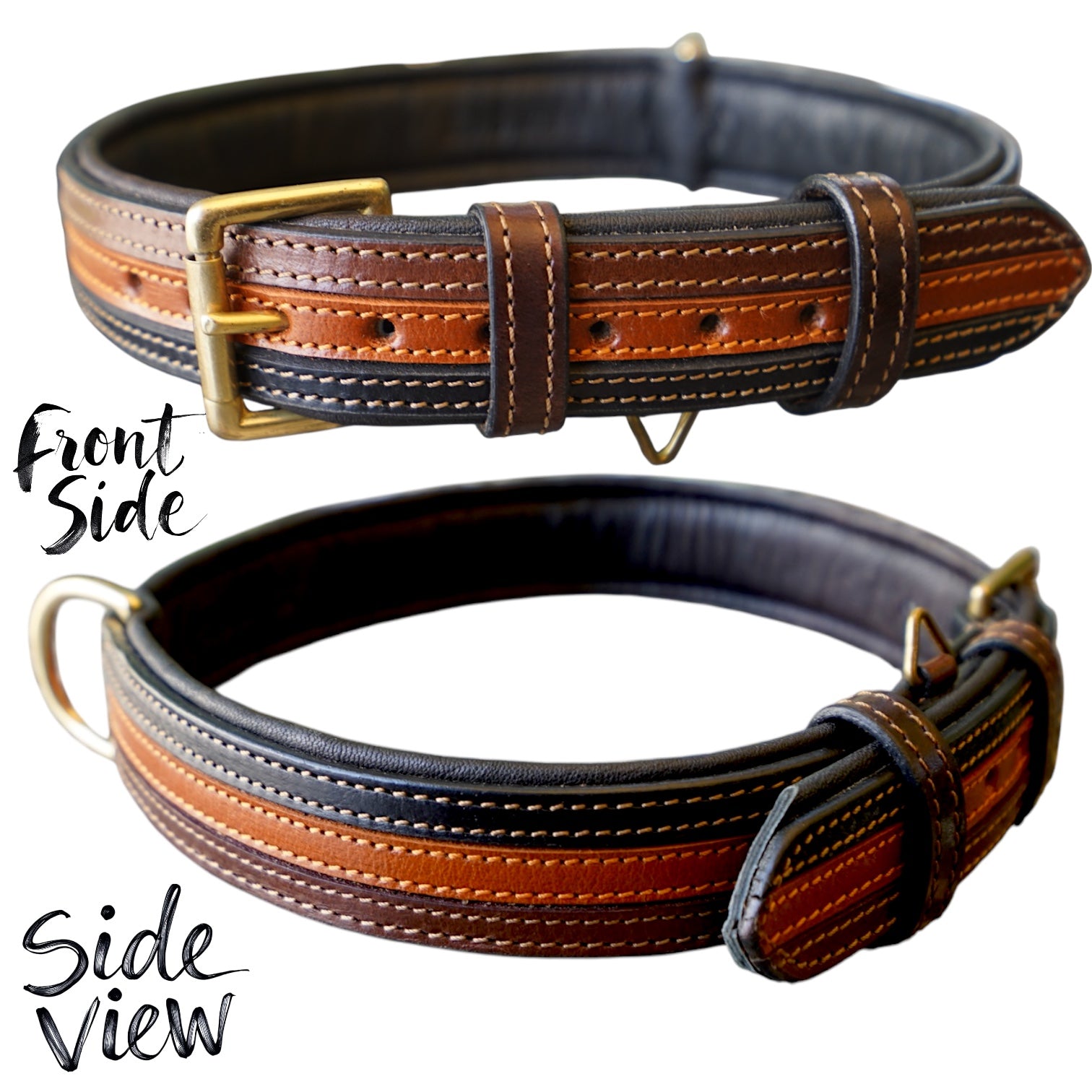 The K9 Store 100% Highgrade Leather Colored Designer Dog Neck Collar (Black + Tan + Chocolate - TRICOLOR)