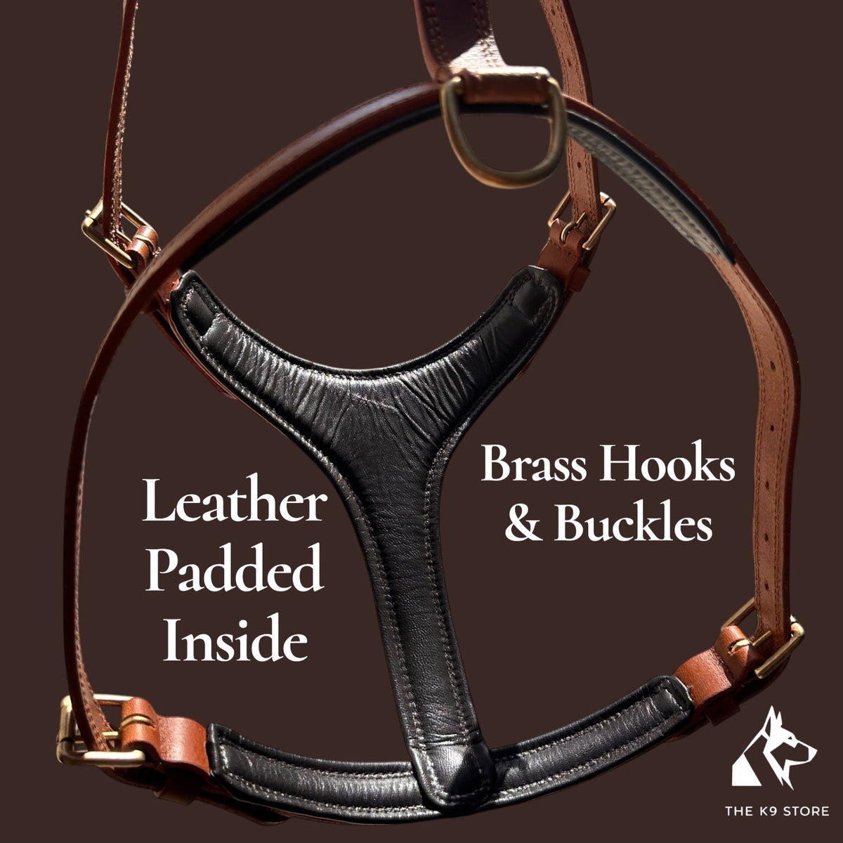 THE K9 STORE Tan Leather Dog Harness – Adjustable Premium Harness for Dogs