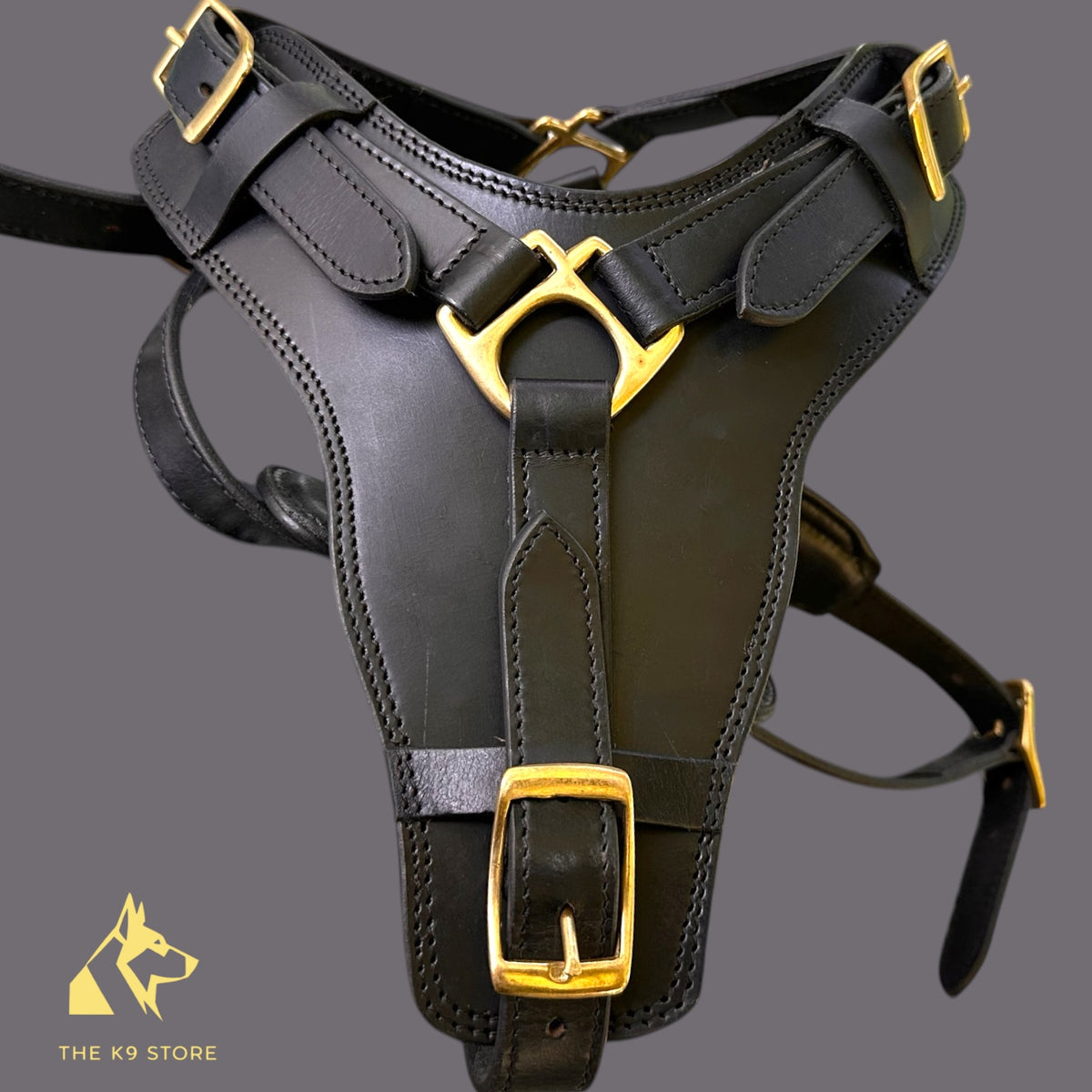 The K9 Store Black Pure Leather Dog Harness with Brass Hardware – Adjustable Padded Dog Chest Harness for Walks, Training & Strong Control