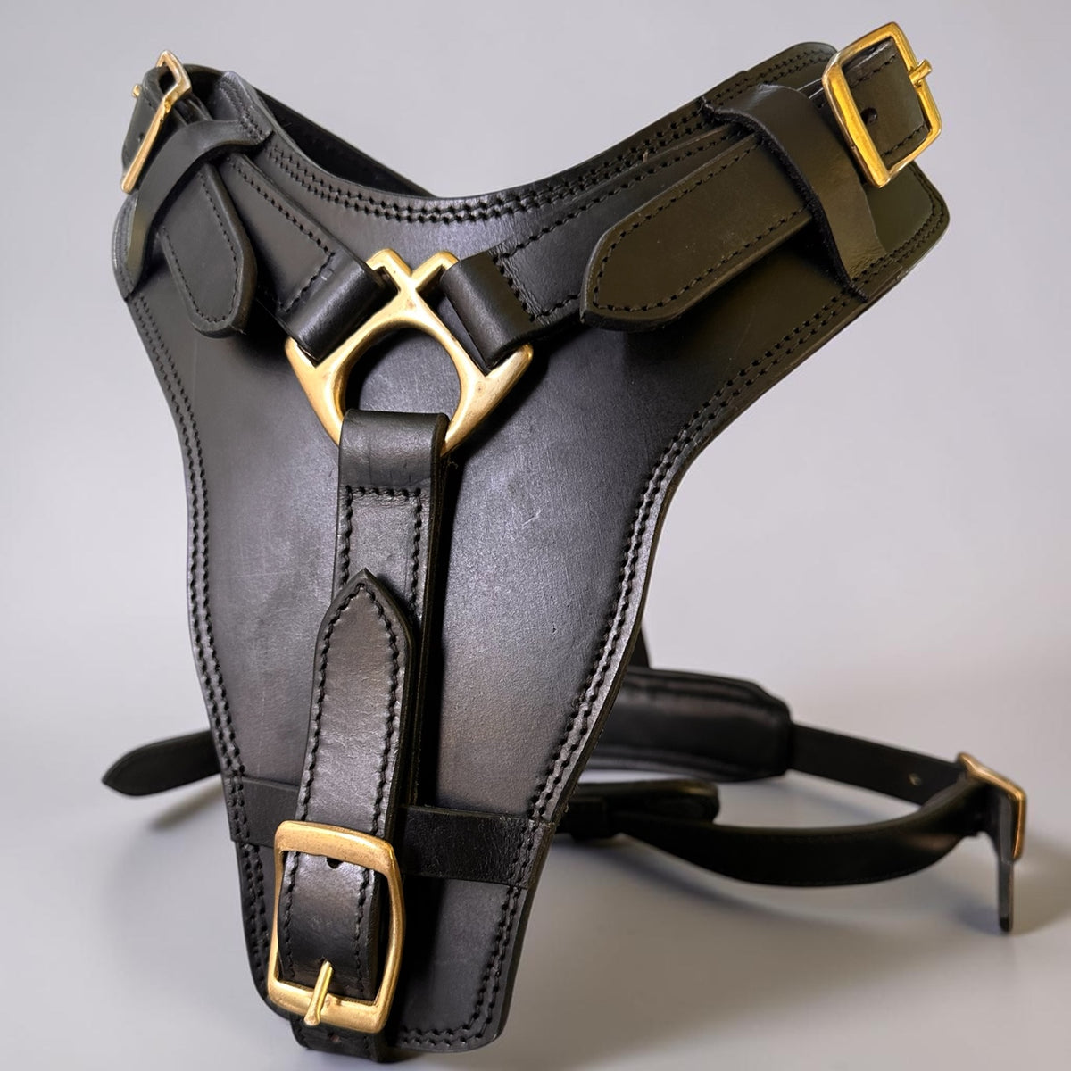 The K9 Store Black Pure Leather Dog Harness with Brass Hardware – Adjustable Padded Dog Chest Harness for Walks, Training & Strong Control