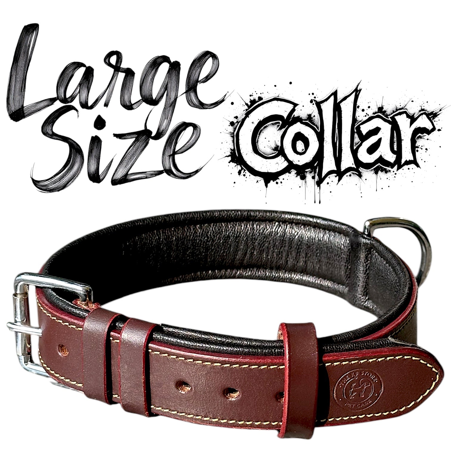 The K9 Store 100% Highgrade Leather Colored Basic Dog Neck Collar Chocolate Large Size