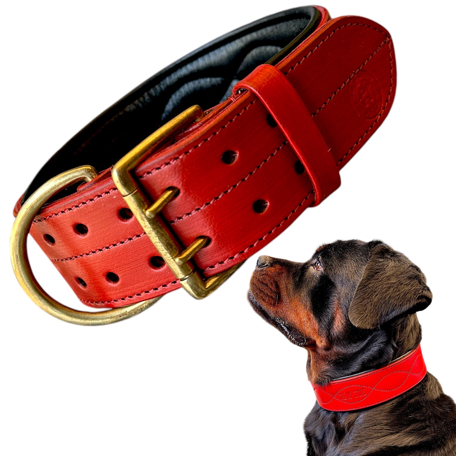The K9 Store 100% Highgrade Leather Colored Bold & Premium Dog Neck Collar (Dark Red)