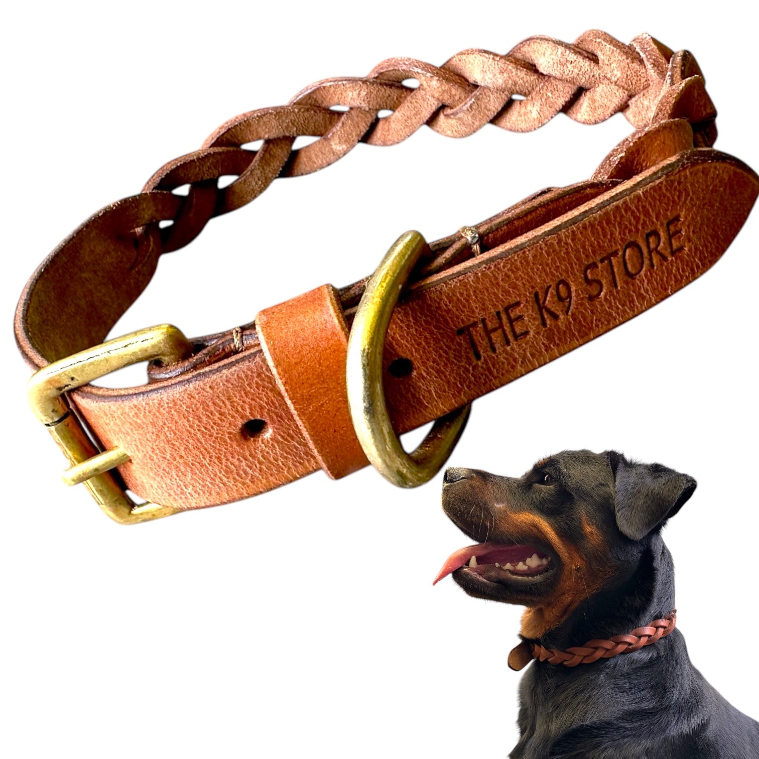 The K9 Store 100% Highgrade Leather Criss Cross Designer Dog Neck Collar (Tan)