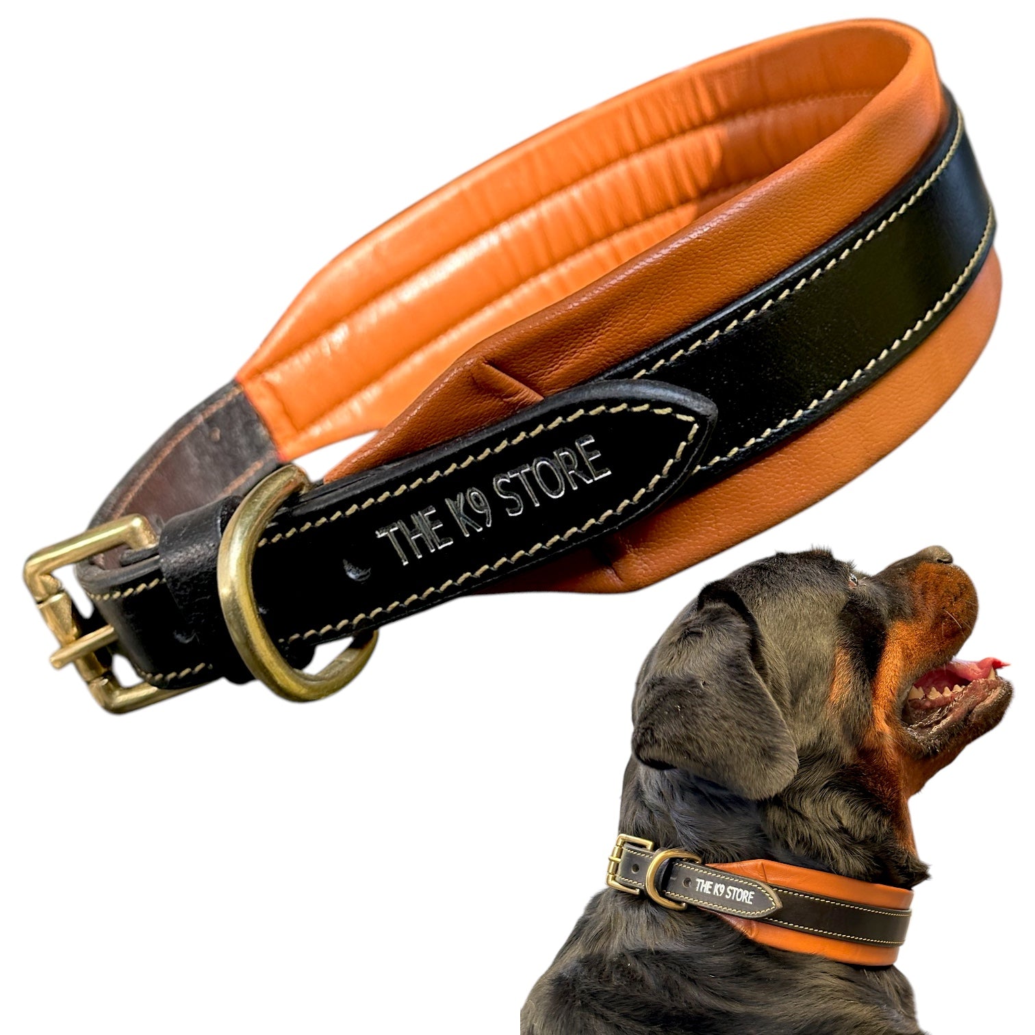 The K9 Store 100% Highgrade Leather Dual Tone Designer Dog Neck Collar (Tan & Black)