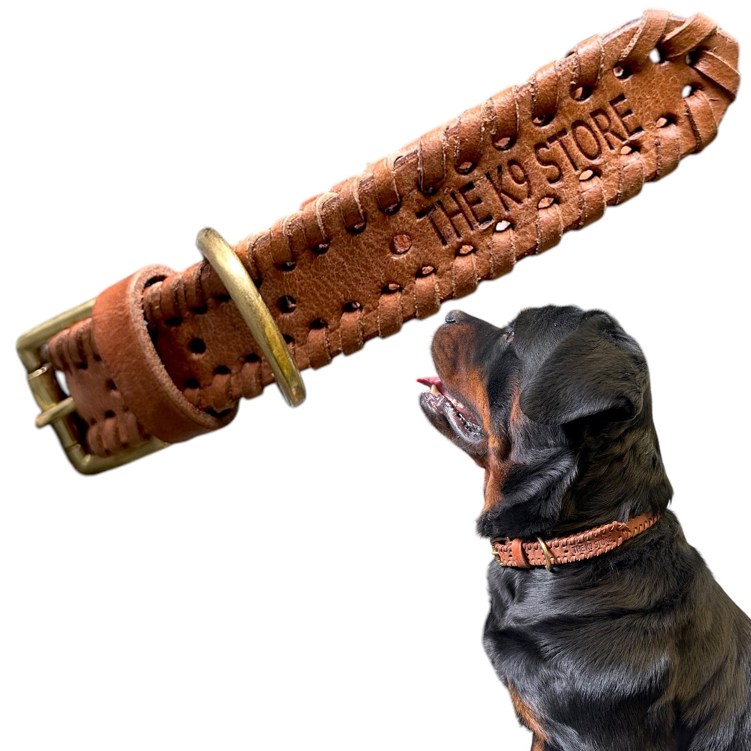 The K9 Store 100% Highgrade Leather Side Braided Designer Dog Neck Collar (Tan)
