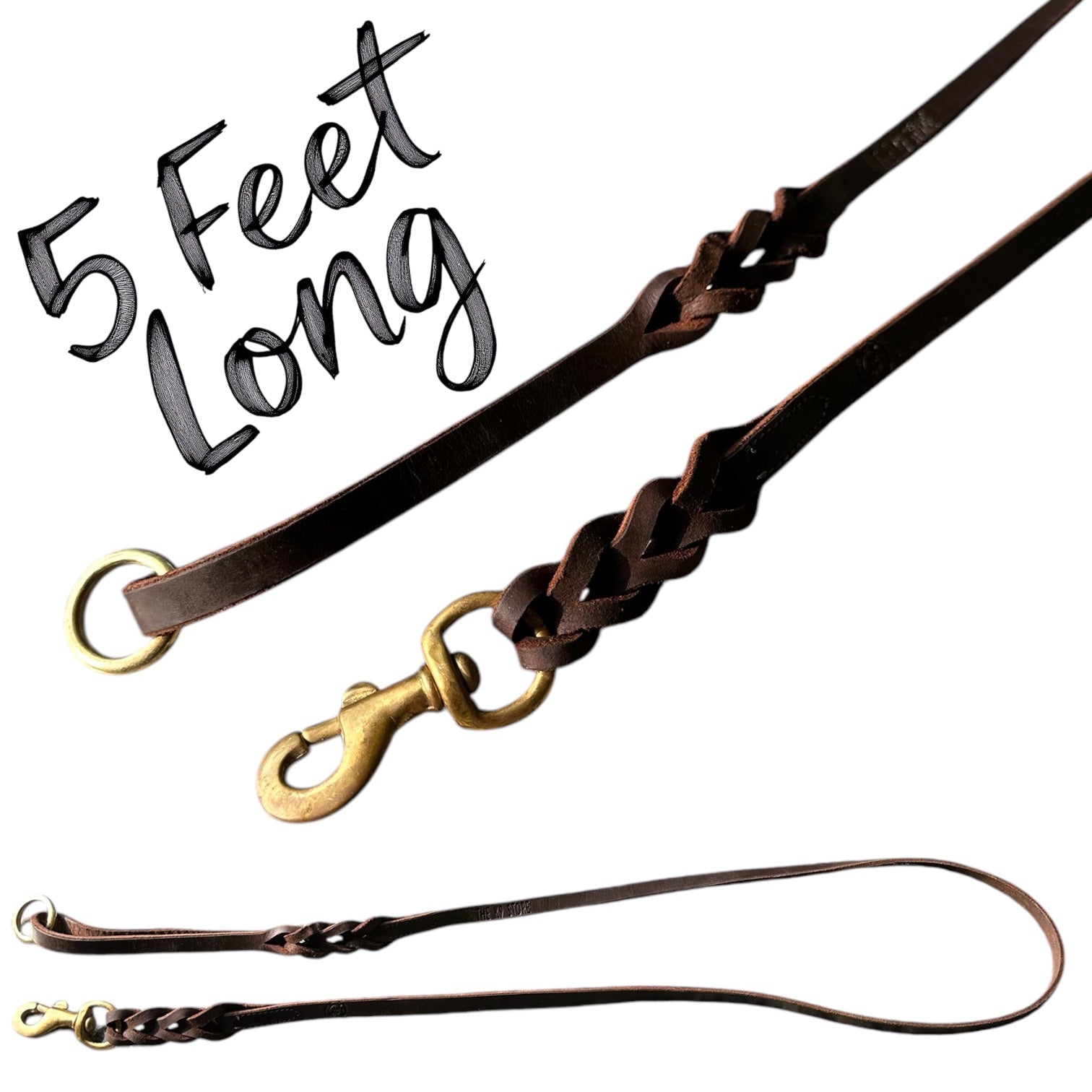 The K9 Store Premium Leather Single Handle Freebie Dog Leash, 5 Feet Long With Brass Hooks For All Dog Breeds
