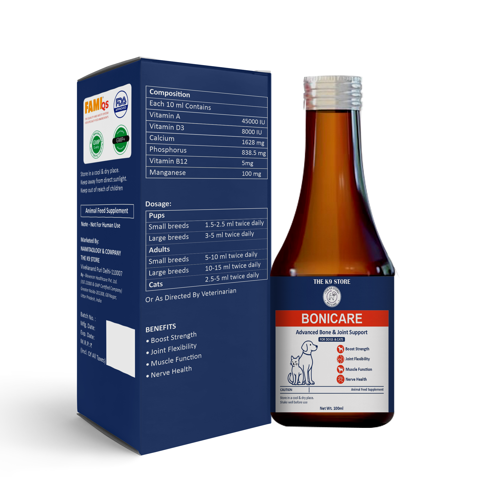 The K9 Store BoniCare For Dogs & Cats - Advanced Bone & Joint Liquid Supplement With High‑Bioavailability Calcium, Manganese & Vitamins for Strong Mobility (100ml,200ml,300ml,400ml,500ml)