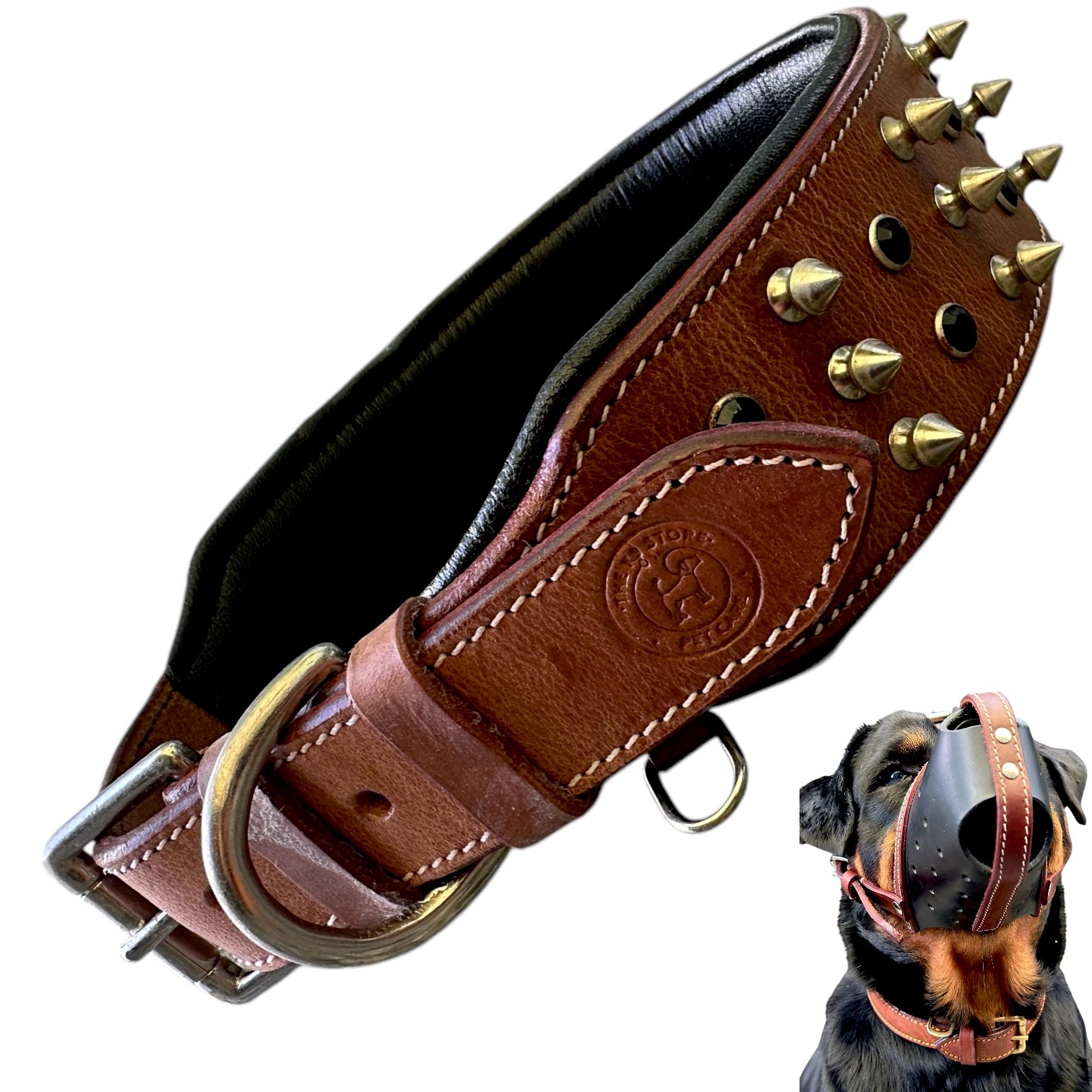 The K9 Store 100% Highgrade Leather Spiked & Studded Designer Dog Neck Collar (Brown) (Bubzee Special)
