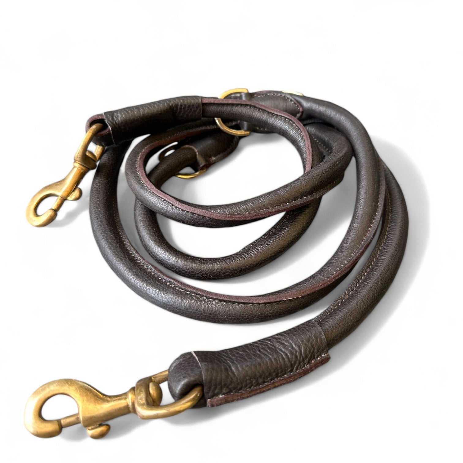 The K9 Store Premium Leather Dog Training Leash, 6 Feet Long With Brass Hooks in Chocolate Brown Color For All Dog Breeds