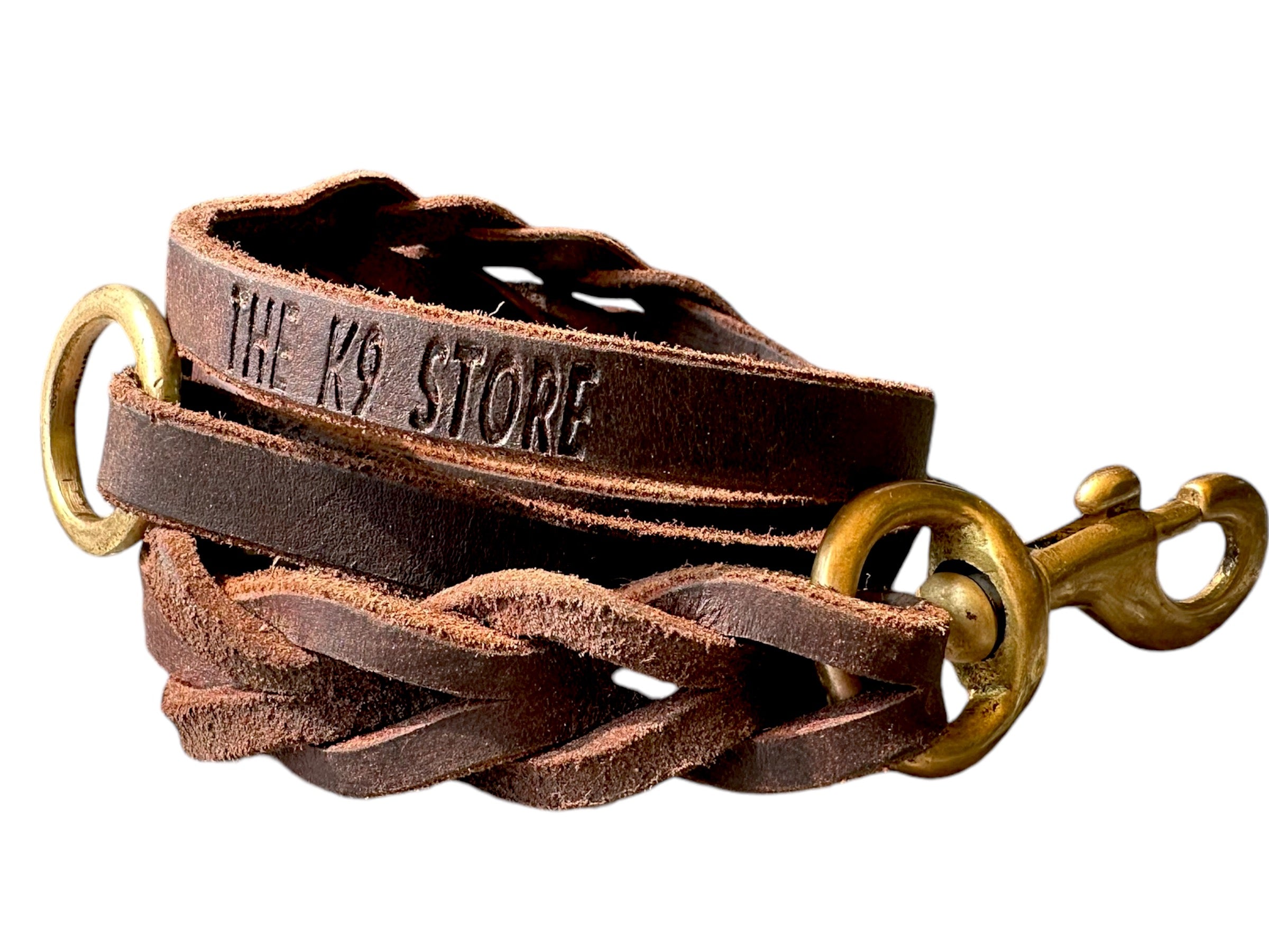 The K9 Store Premium Leather Single Handle Freebie Dog Leash, 5 Feet Long With Brass Hooks For All Dog Breeds