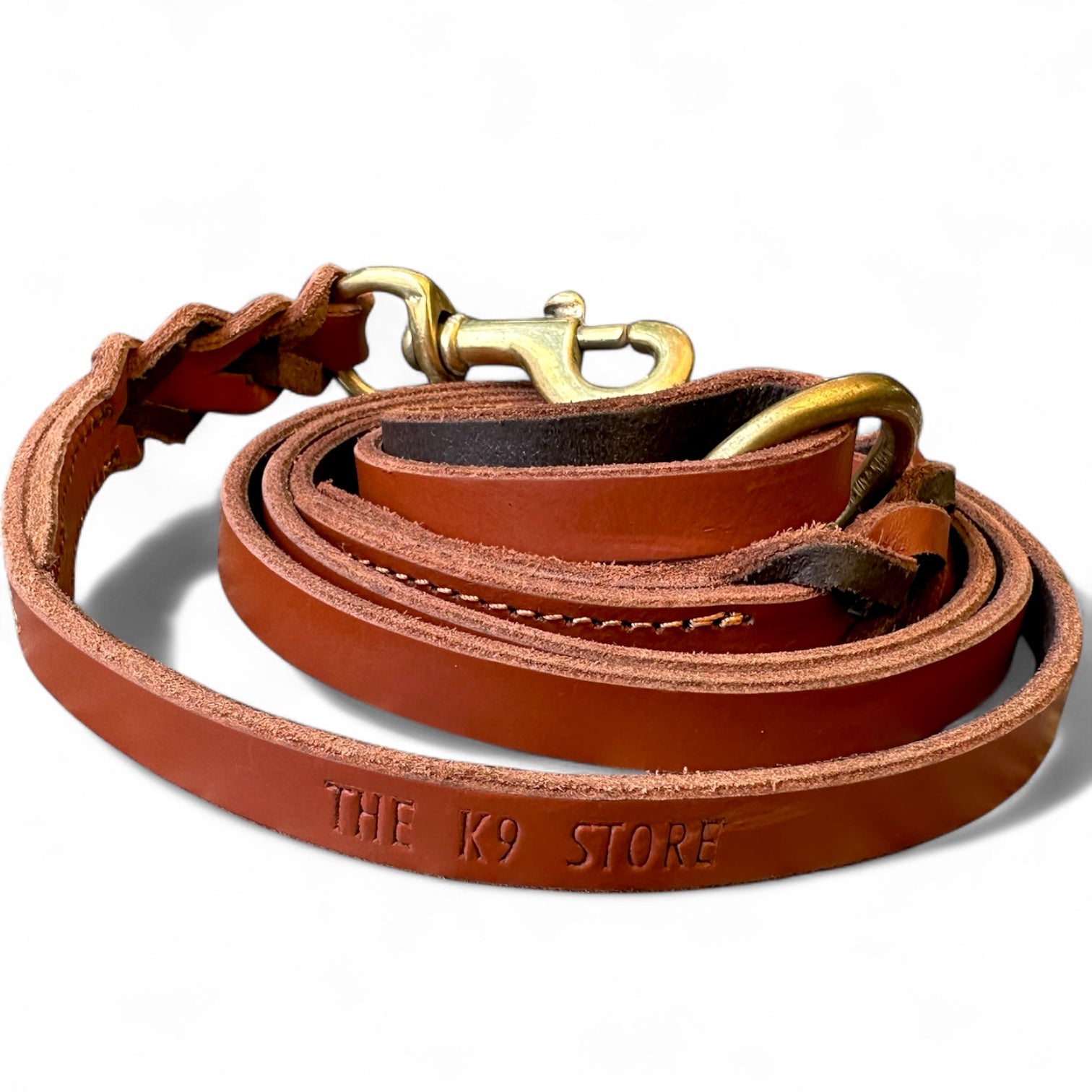 The K9 Store Premium Leather Single Handle Freebie Dog Leash, 5 Feet Long With Brass Hooks For All Dog Breeds Tan Color