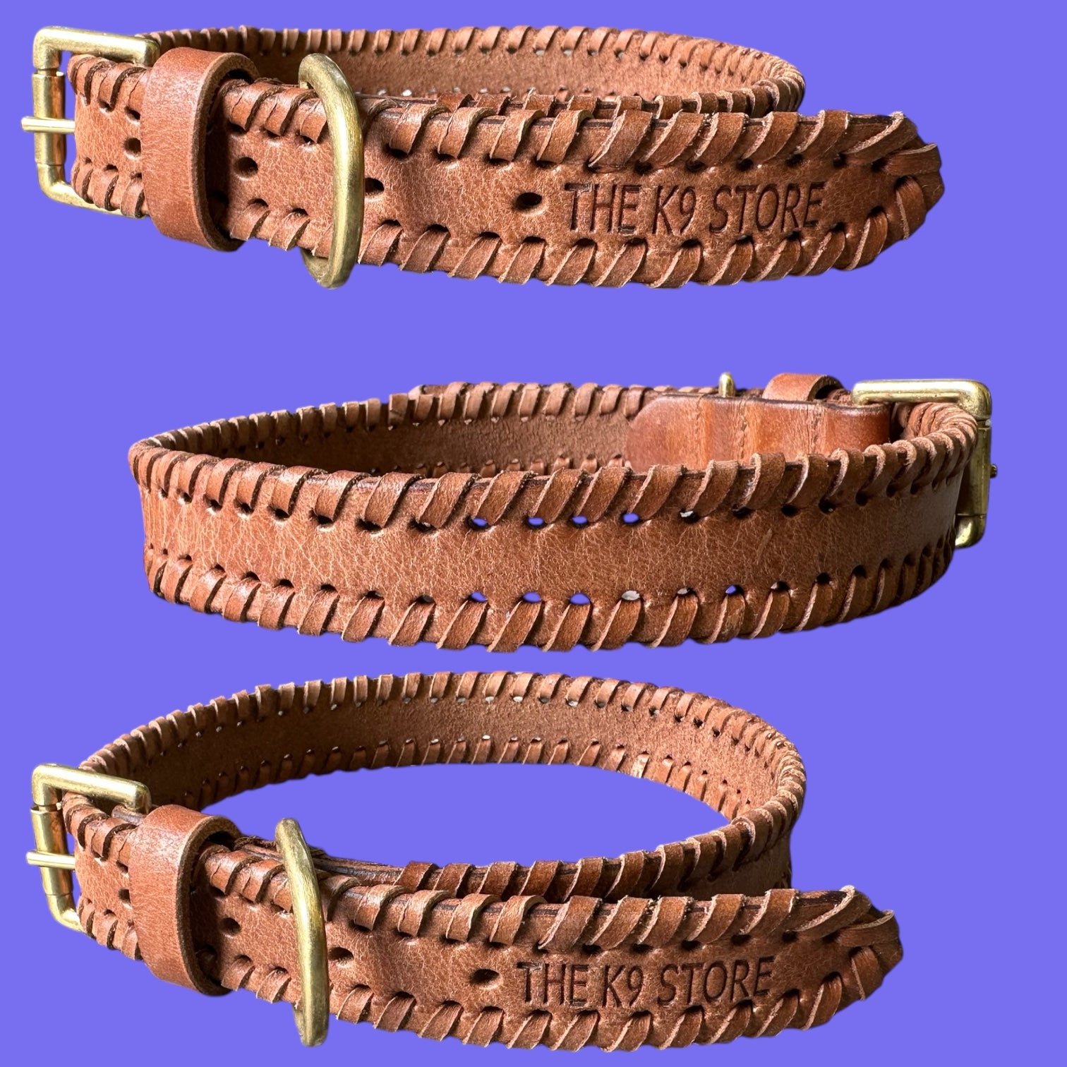 The K9 Store 100% Highgrade Leather Side Braided Designer Dog Neck Collar (Tan)